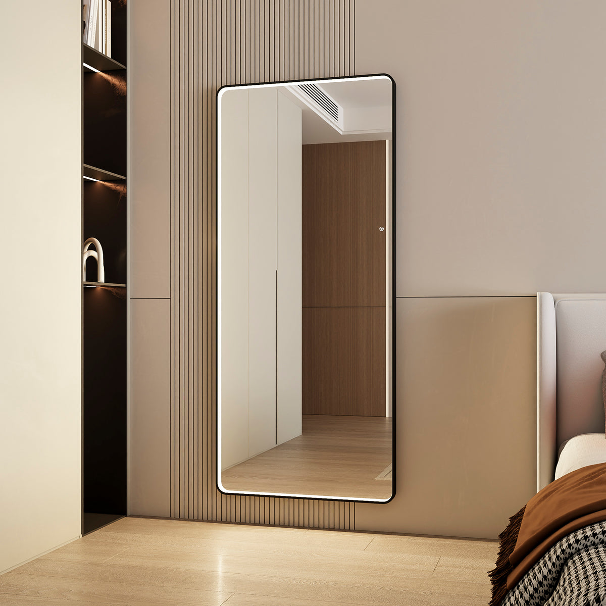 Luna 180cm Rectangle Front Illuminated Mirror Black lifestyle image