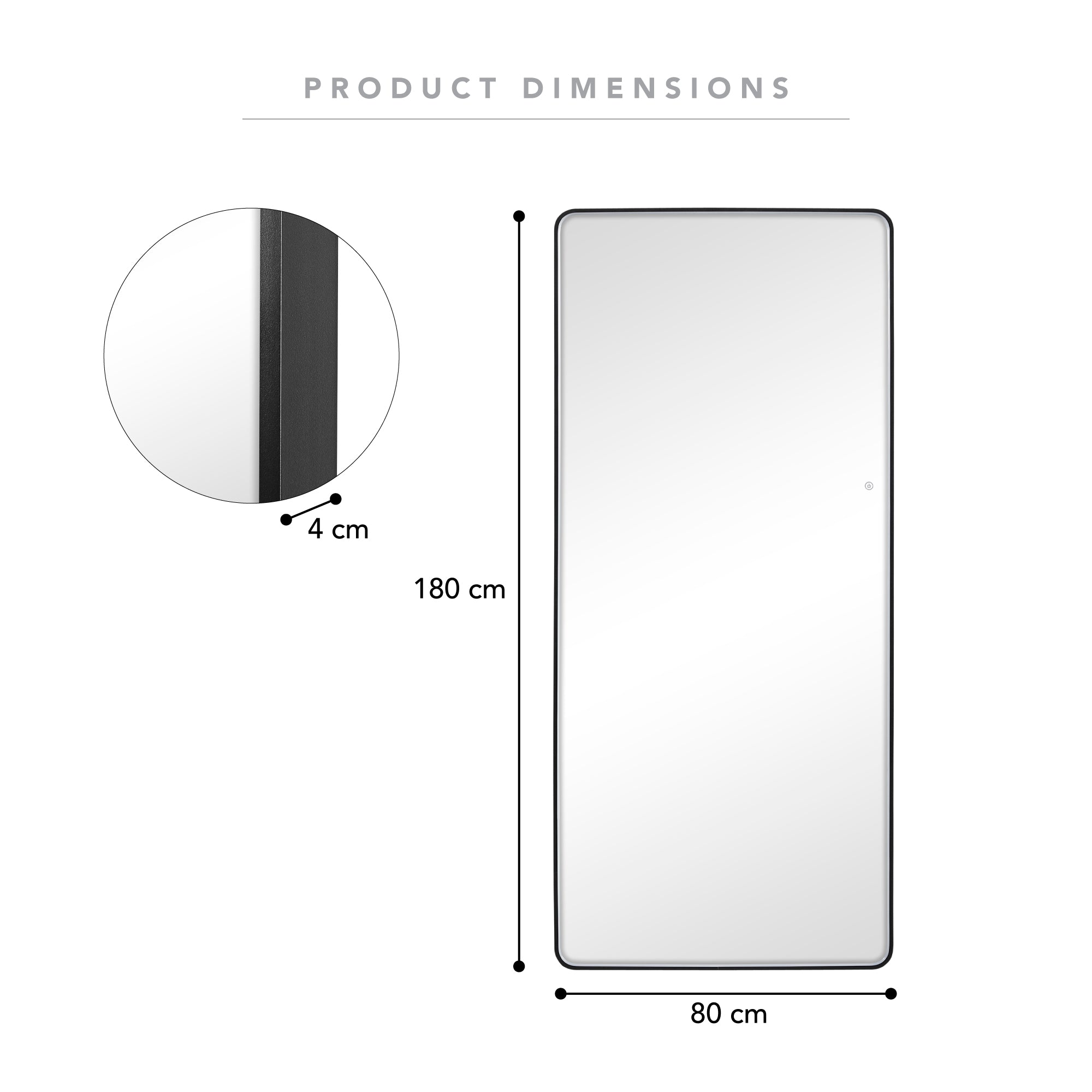 Luna 180cm Rectangle Front Illuminated Mirror Black product image 3