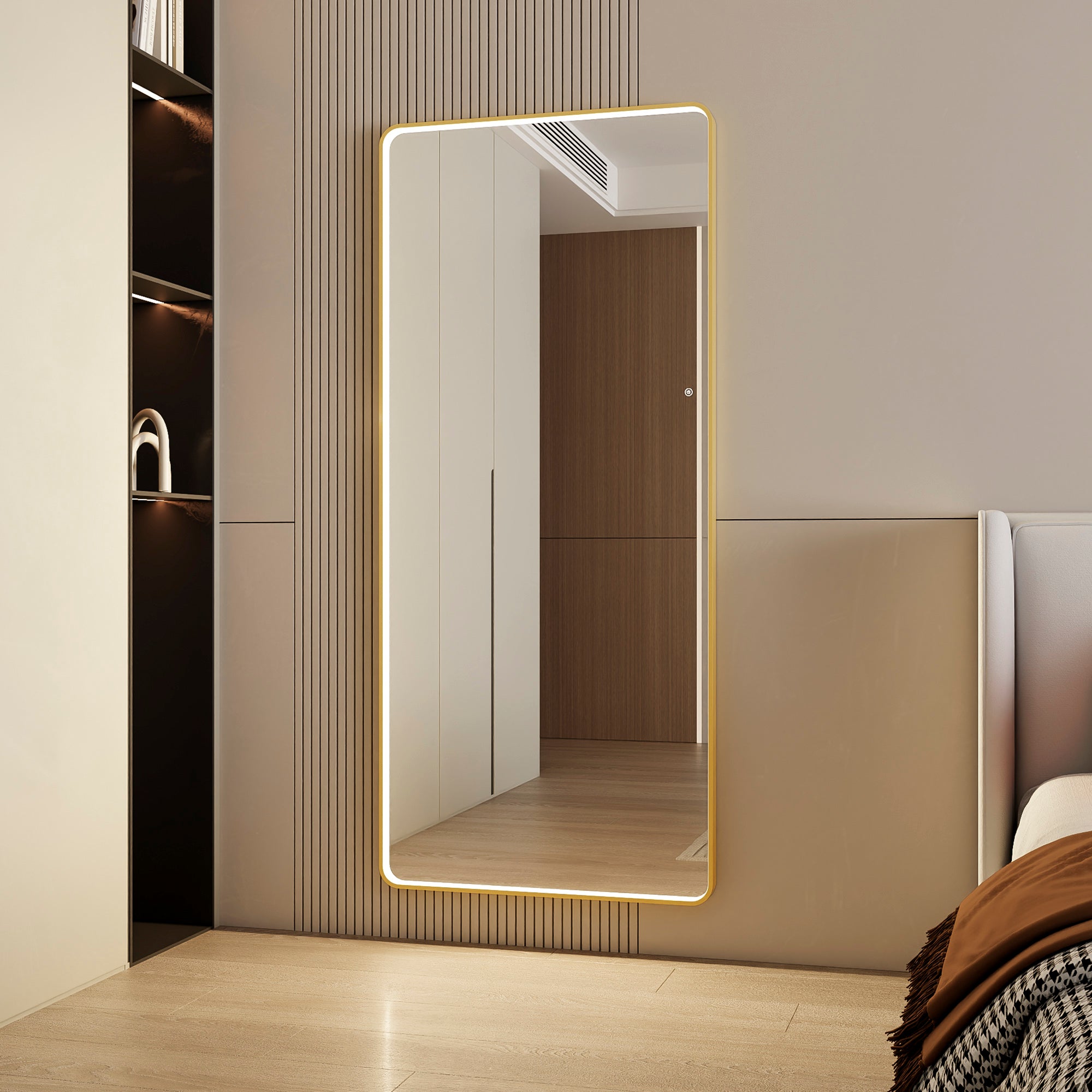 Luna 180cm Rectangle Front Illuminated Mirror Gold lifestyle image
