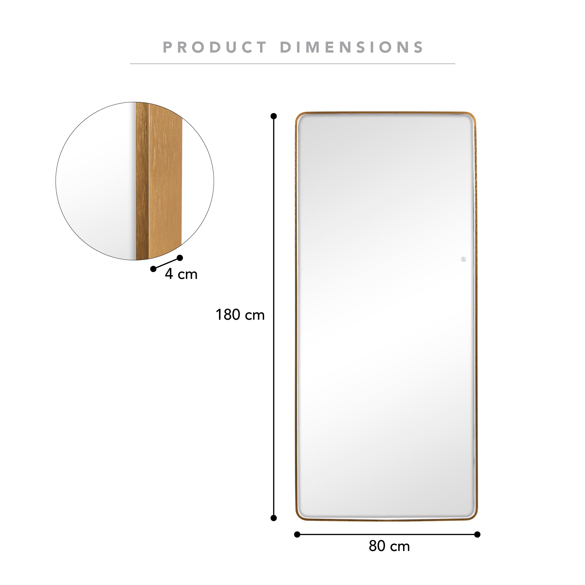 Luna 180cm Rectangle Front Illuminated Mirror Gold product image 3