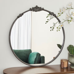 Florence 80cm Baroque Round Mirror Black lifestyle image