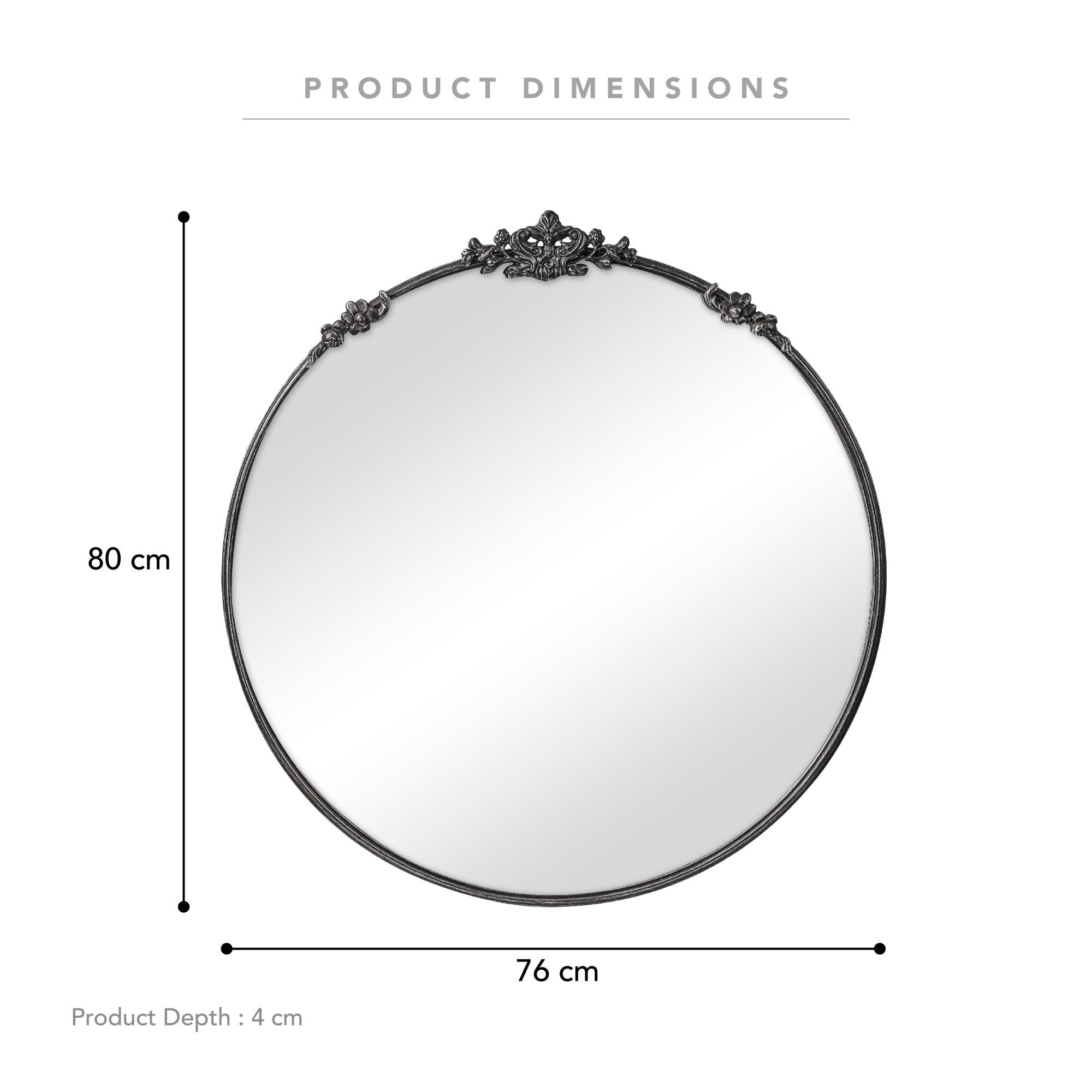 Florence 80cm Baroque Round Mirror Black product image 3