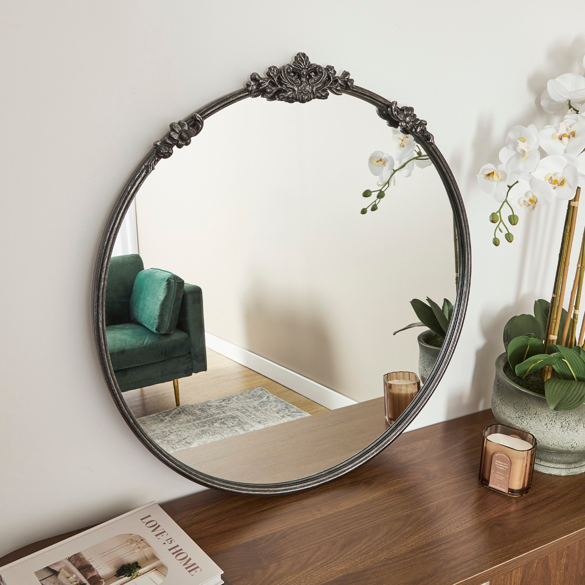 Florence 80cm Baroque Round Mirror Black product image 6