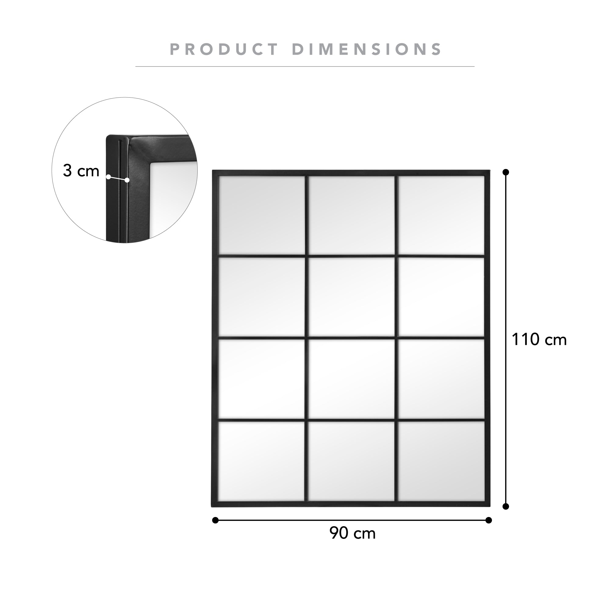 Sophia 110cm Rectangle Mirror Black product image 3