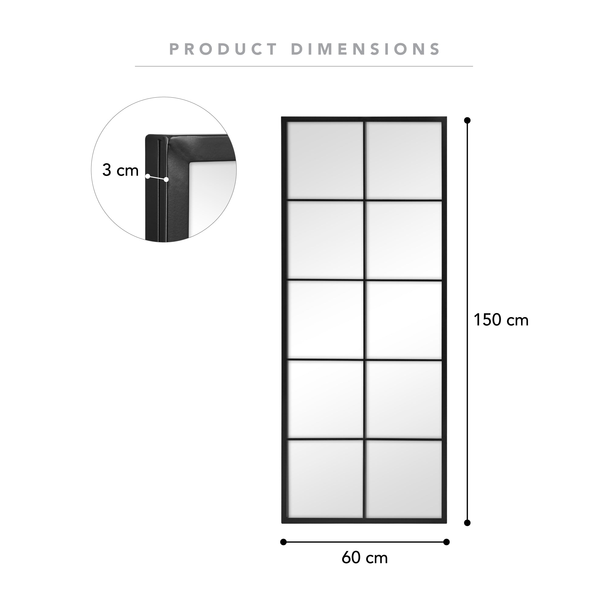 Sophia 150cm Rectangle Mirror Black product image 3