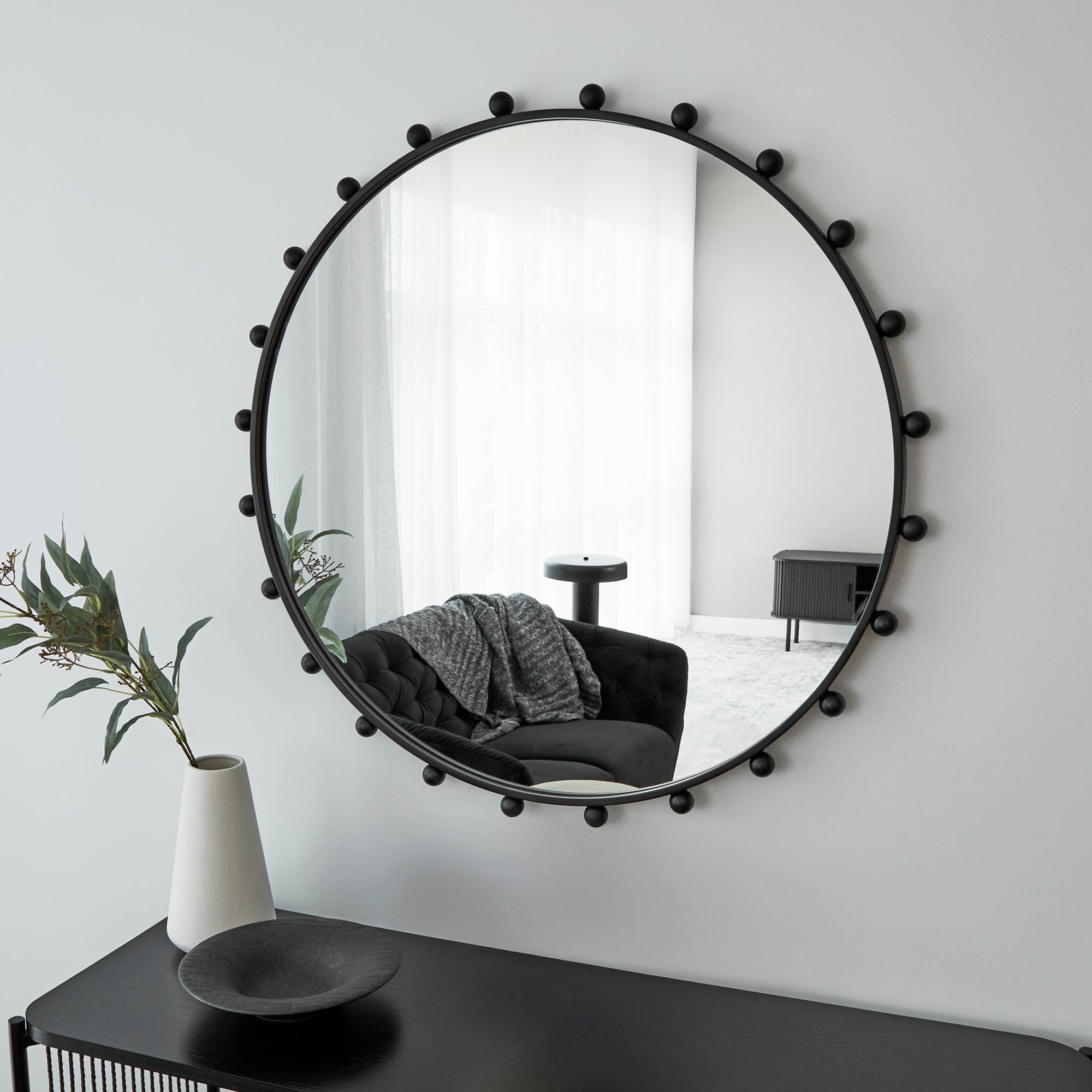 Orbit Sphere 90cm Round Mirror Black lifestyle image