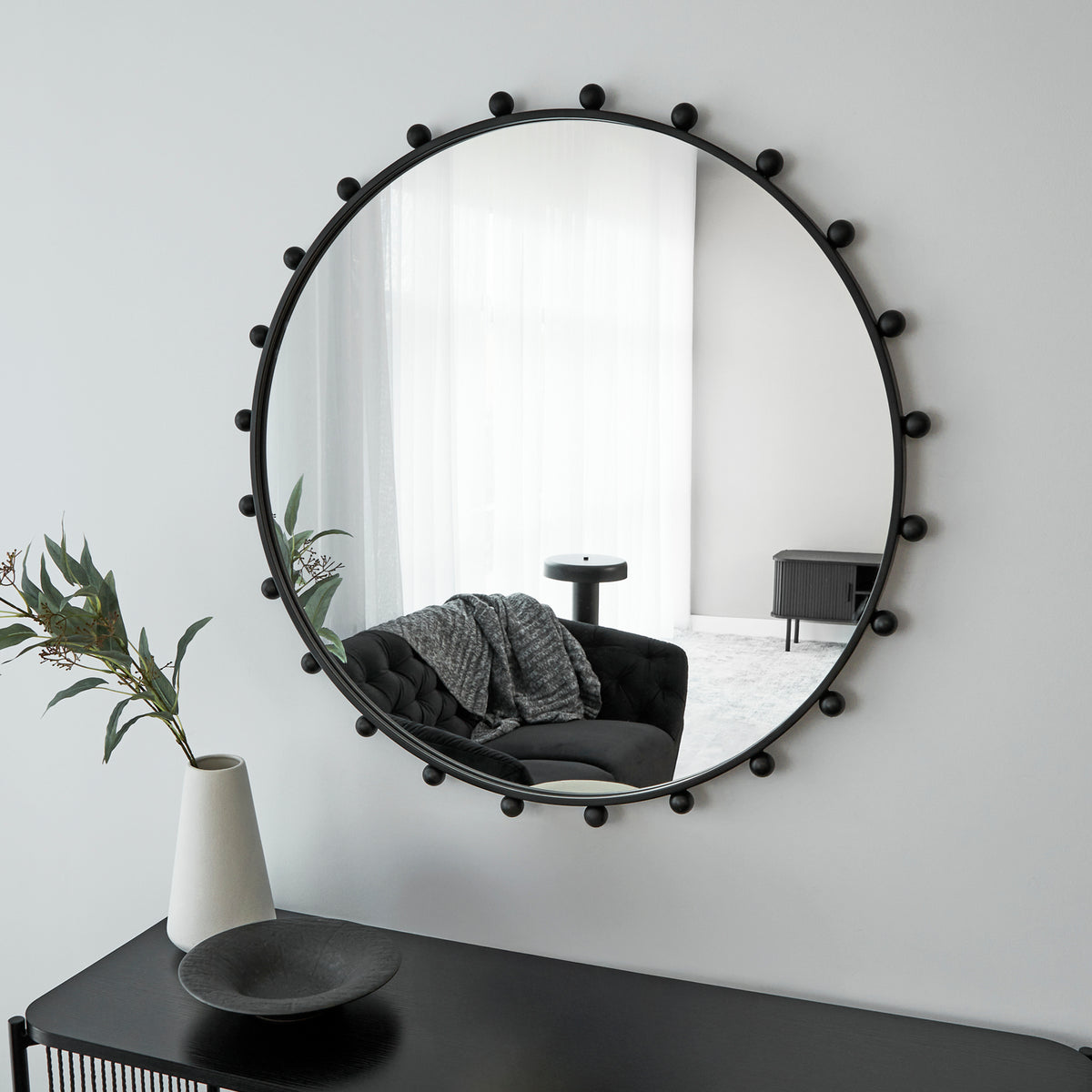 Orbit Sphere 90cm Round Mirror Black lifestyle image