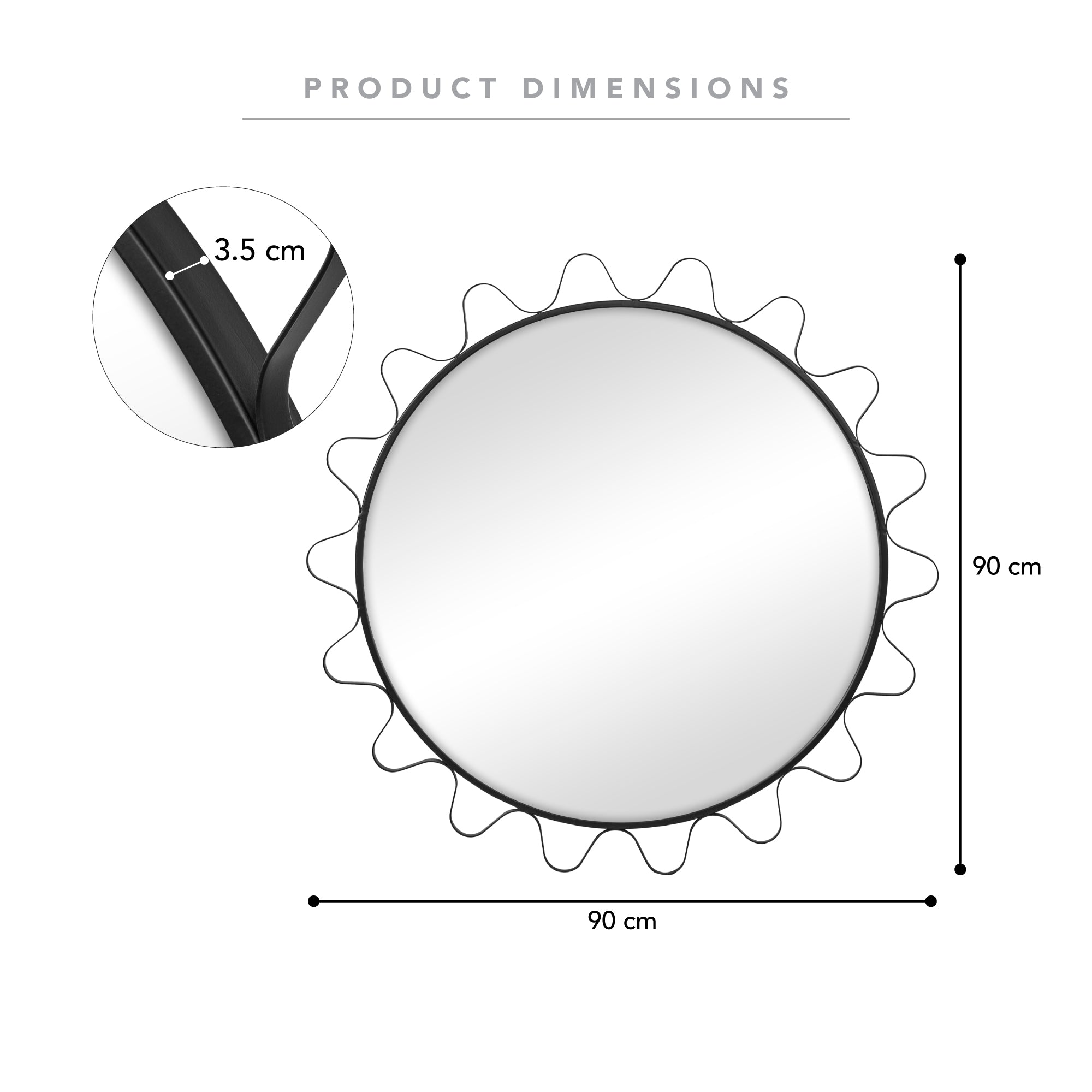 Aria Wavey 90cm Round Mirror Black product image 3