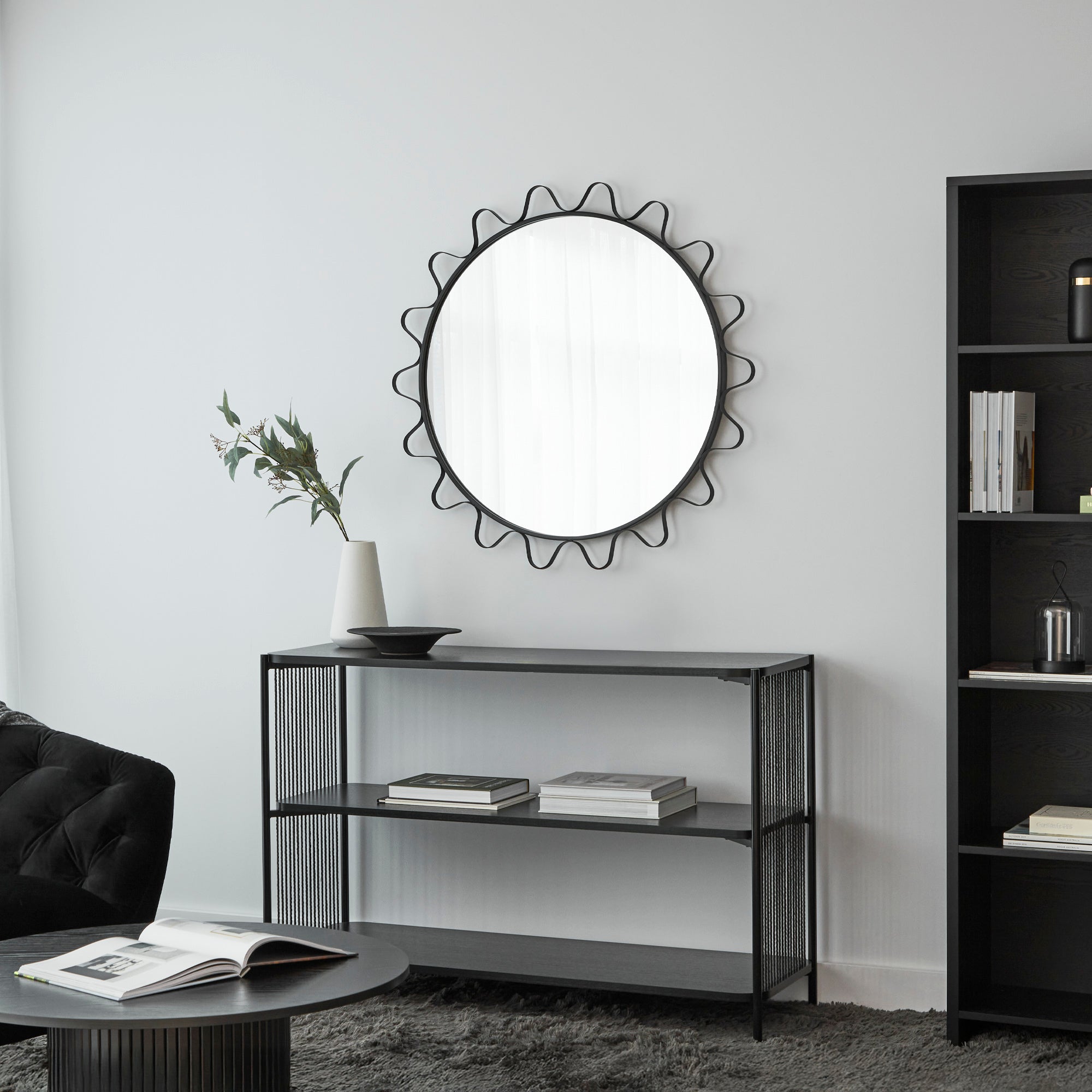 Aria Wavey 90cm Round Mirror Black product image 5