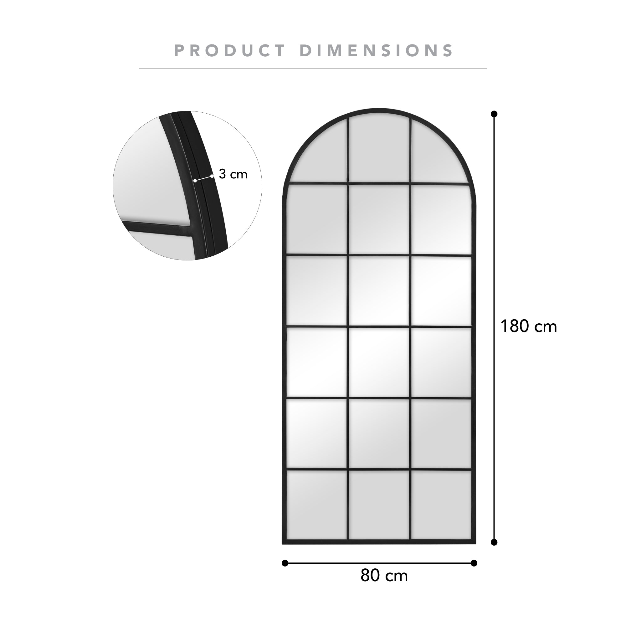Sophia 180cm Arch Mirror Black product image 3