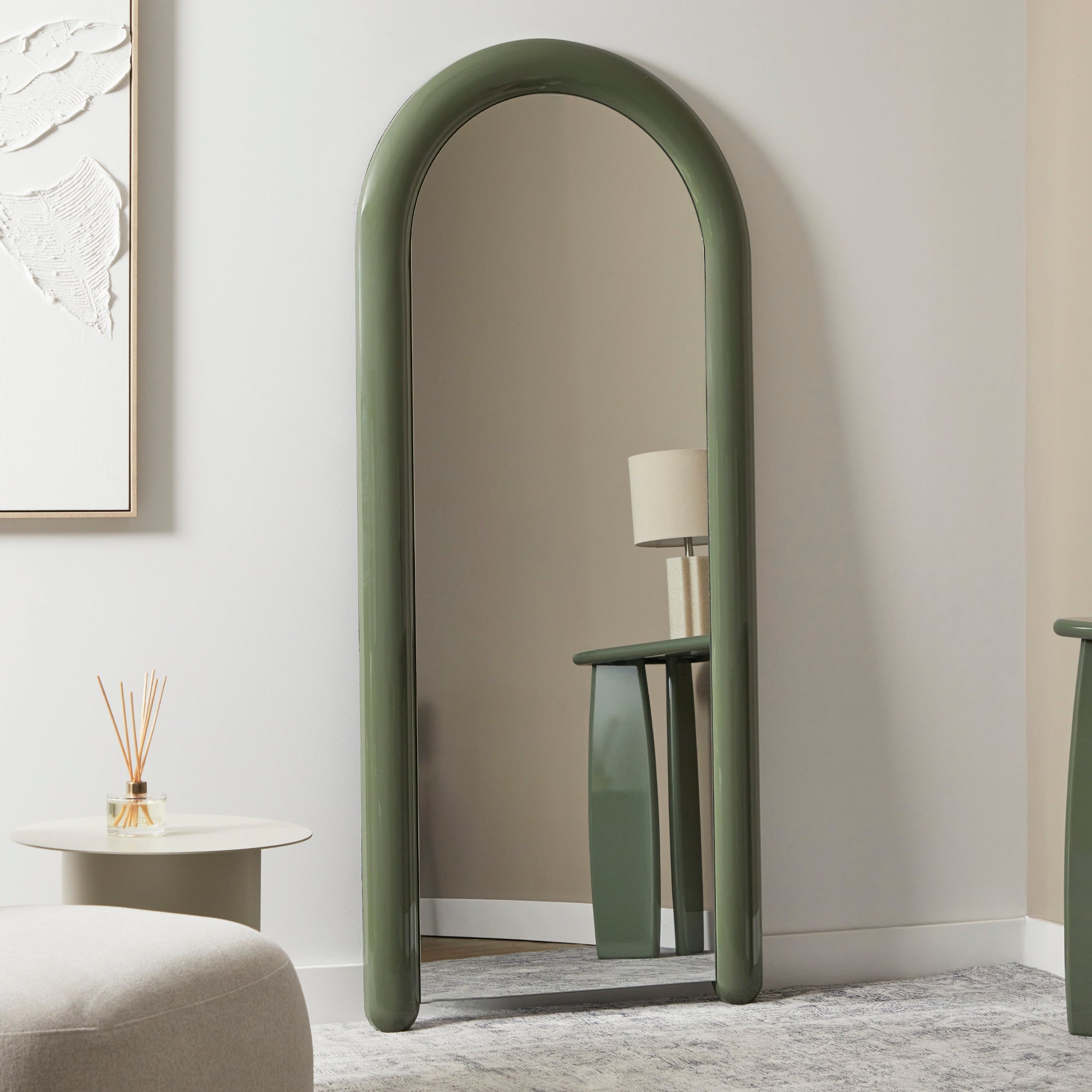 Gigi 180cm Gloss Arch Mirror Olive lifestyle image