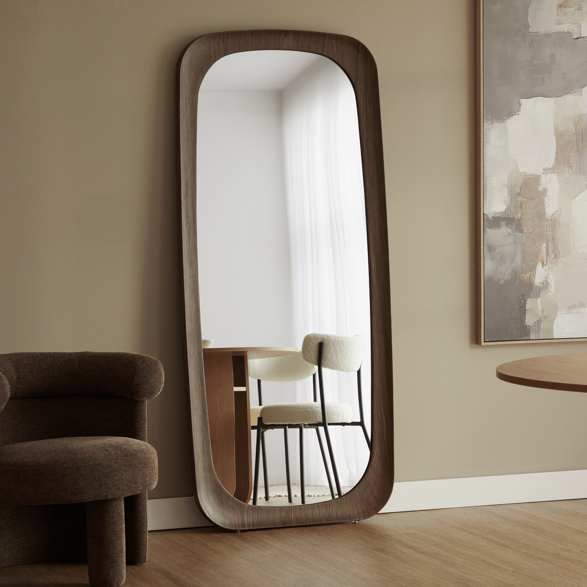 Rue 180cm Rectangle Mirror Walnut lifestyle image