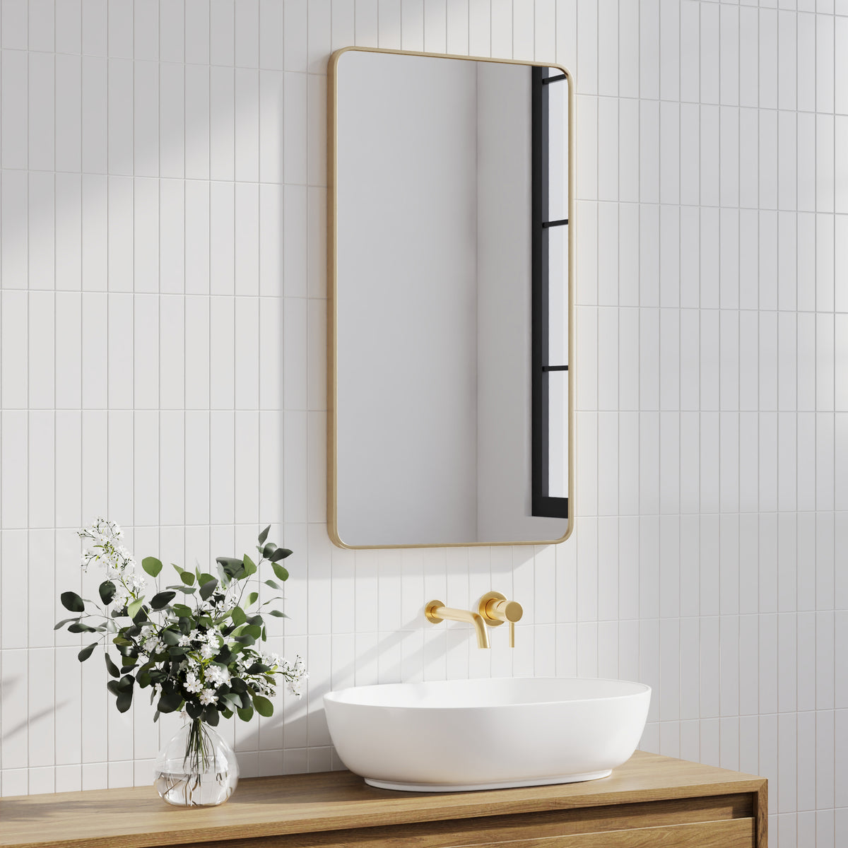 Gia 100cm Rounded Rectangle Mirror Gold lifestyle image