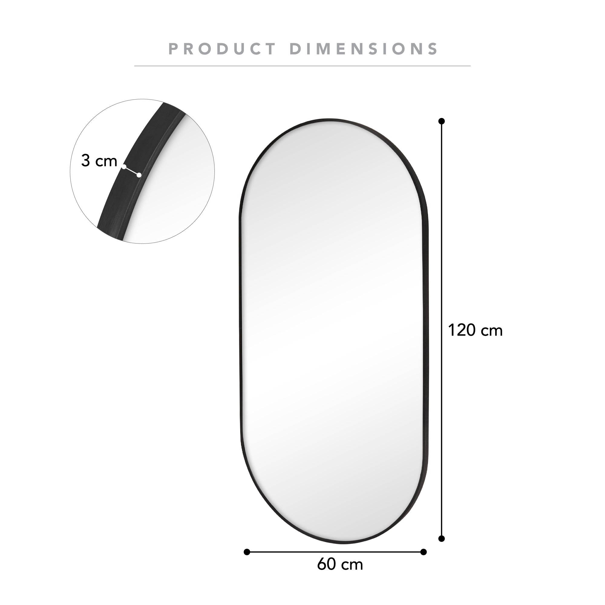 Zoe 120cm Oval Aluminium Mirror Black product image 3