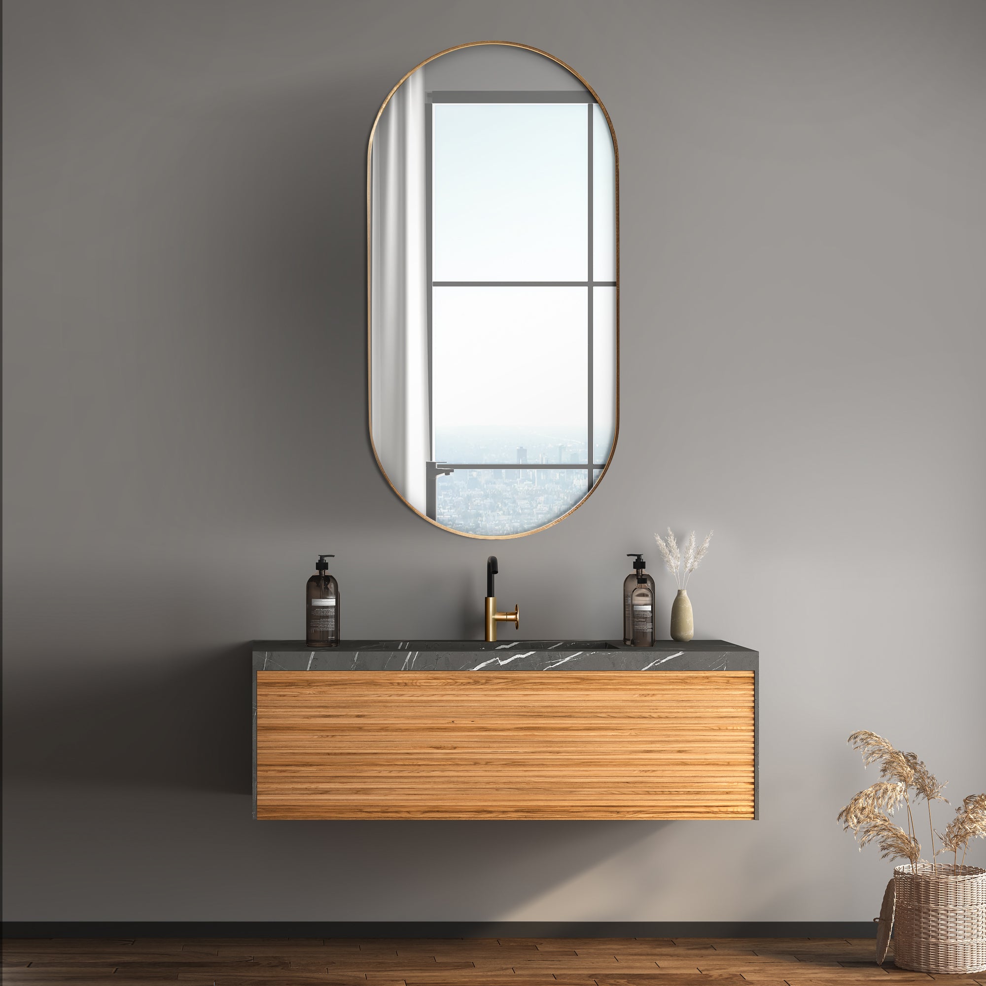 Zoe 120cm Oval Aluminium Mirror Gold lifestyle image