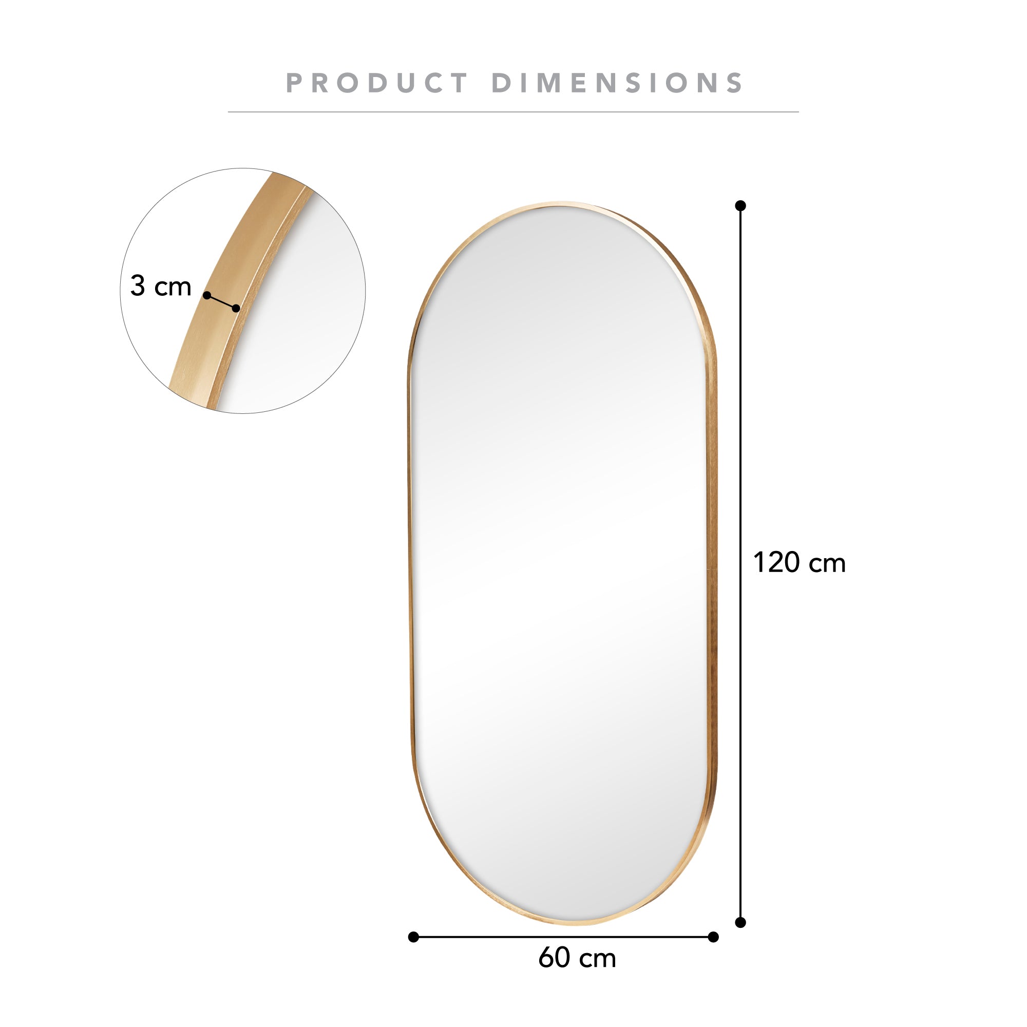 Zoe 120cm Oval Aluminium Mirror Gold product image 3