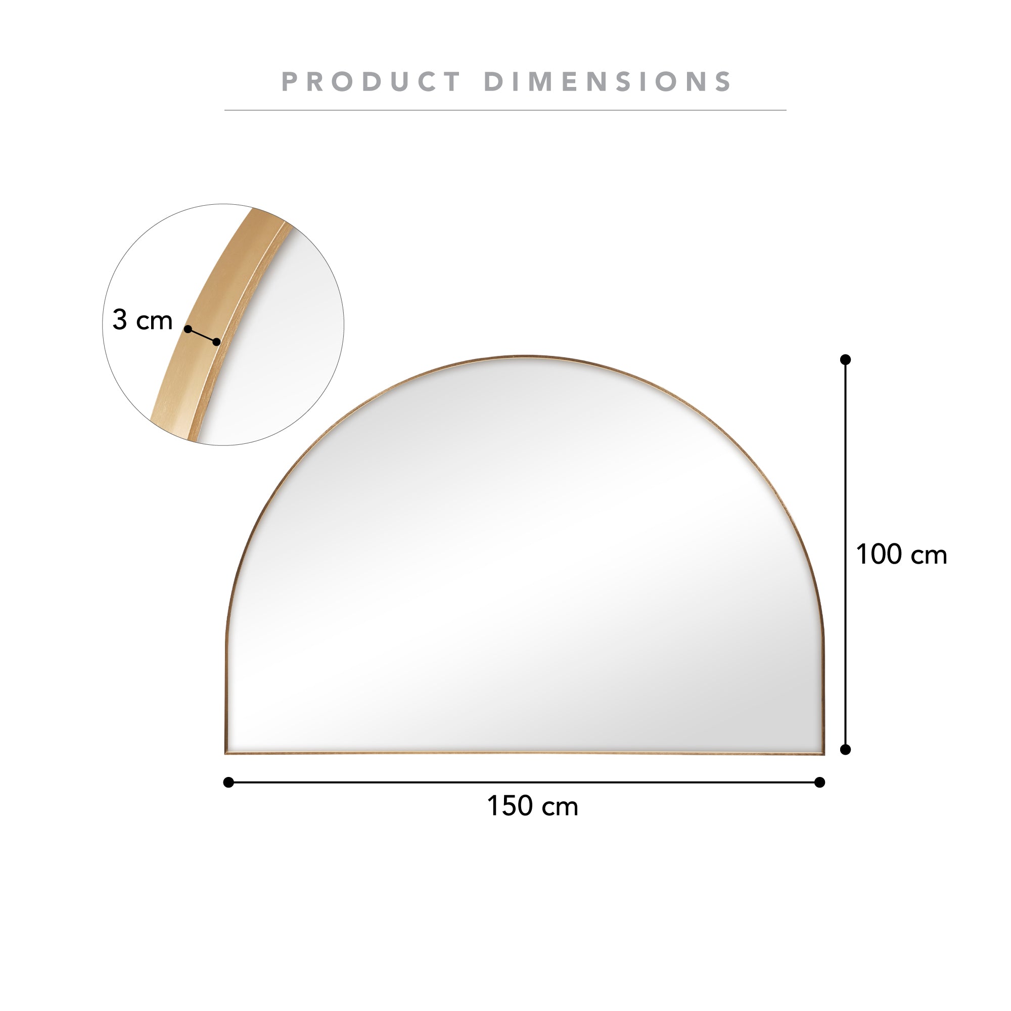 Zali XL 150cm Arched Mirror Gold product image 3