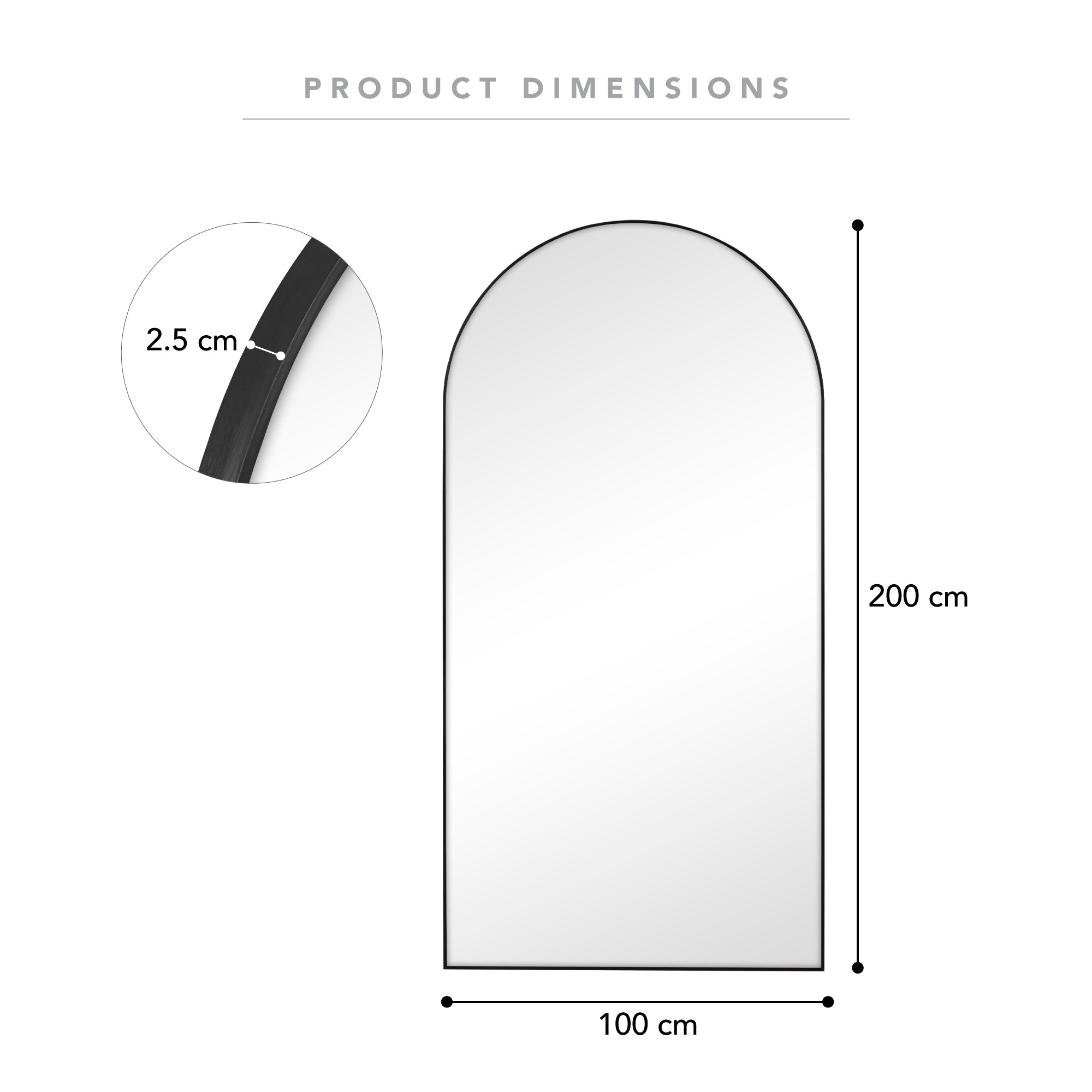 Cindy XXL 200cm Arch Mirror Black product image 3