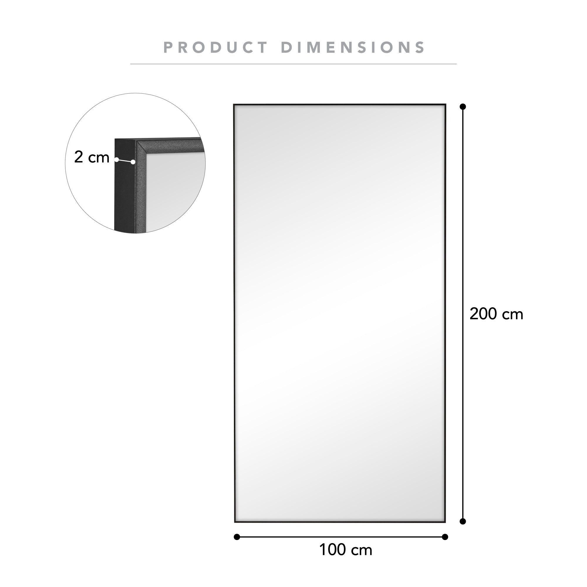 Elle XXL 200cm Rectangle Mirror Black product image 3