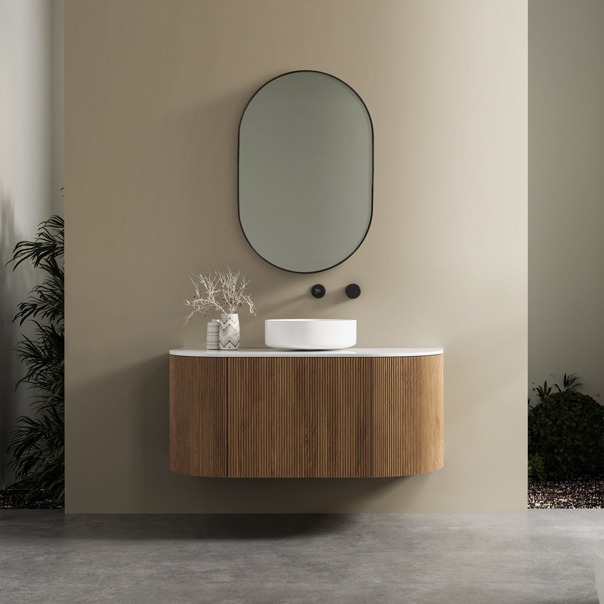 Zoe 90cm Oval Aluminium Mirror Black lifestyle image