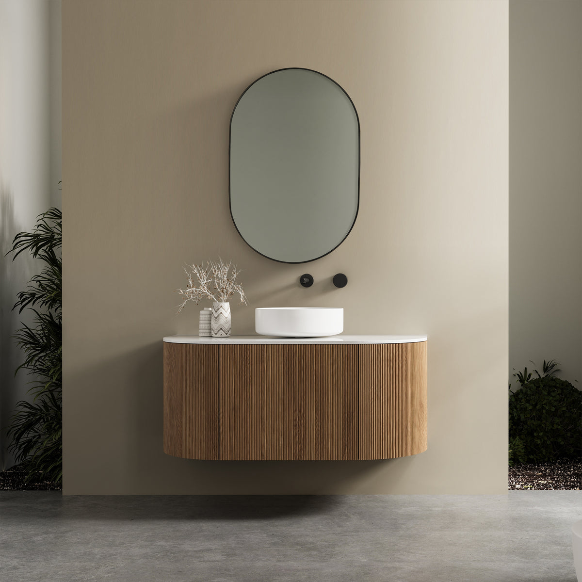Zoe 90cm Oval Aluminium Mirror Black lifestyle image