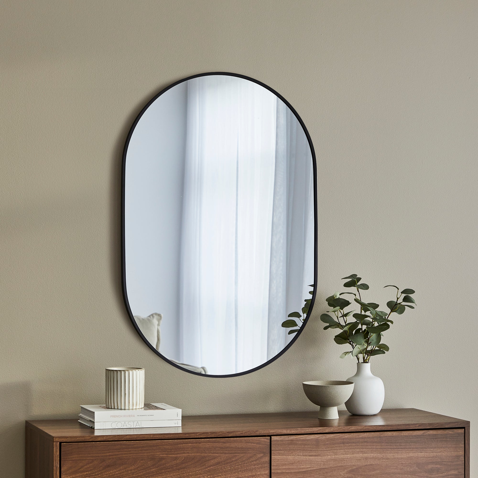 Zoe 90cm Oval Aluminium Mirror Black product image 4