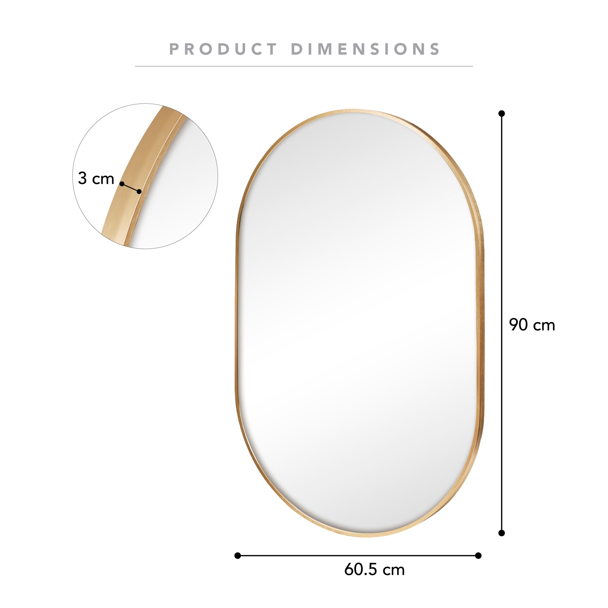 Zoe 90cm Oval Aluminium Mirror Gold product image 3