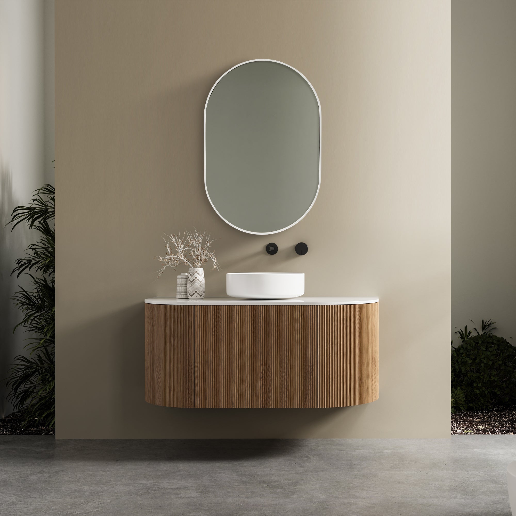 Zoe 90cm Oval Aluminium Mirror White lifestyle image