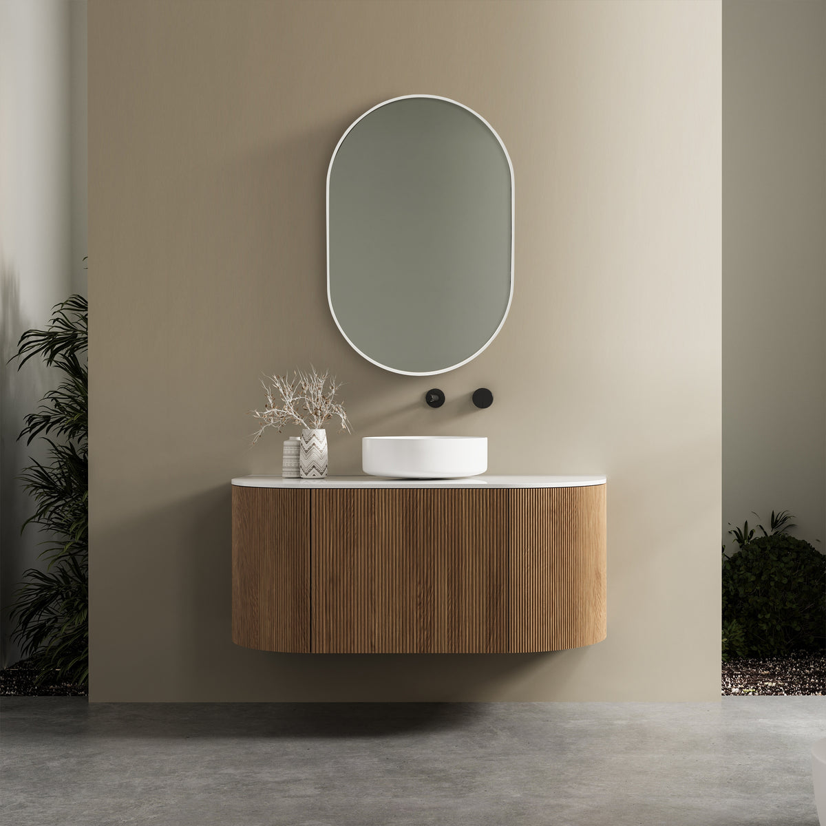 Zoe 90cm Oval Aluminium Mirror White lifestyle image
