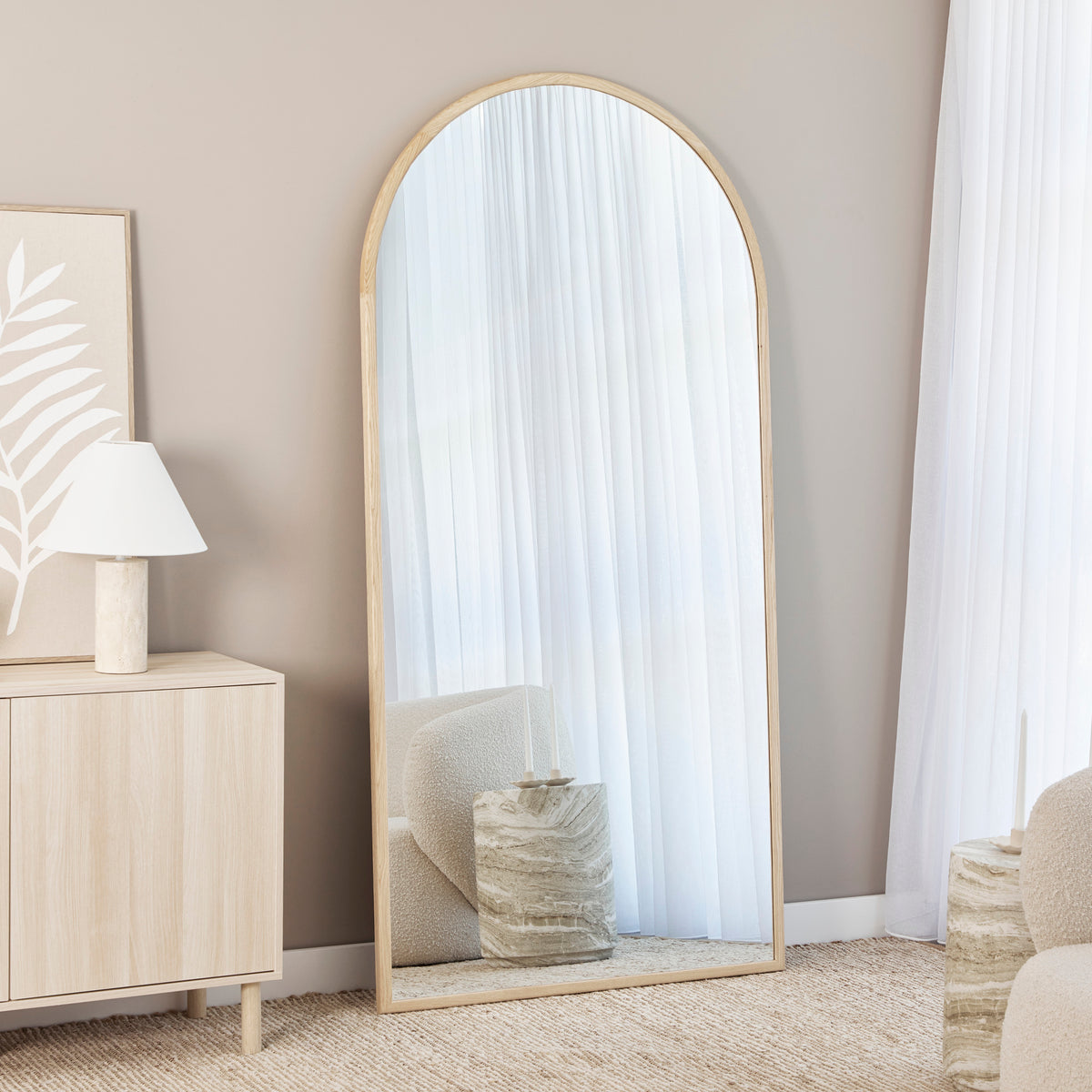 Oakleigh 200cm Arch Solid Oak Mirror lifestyle image