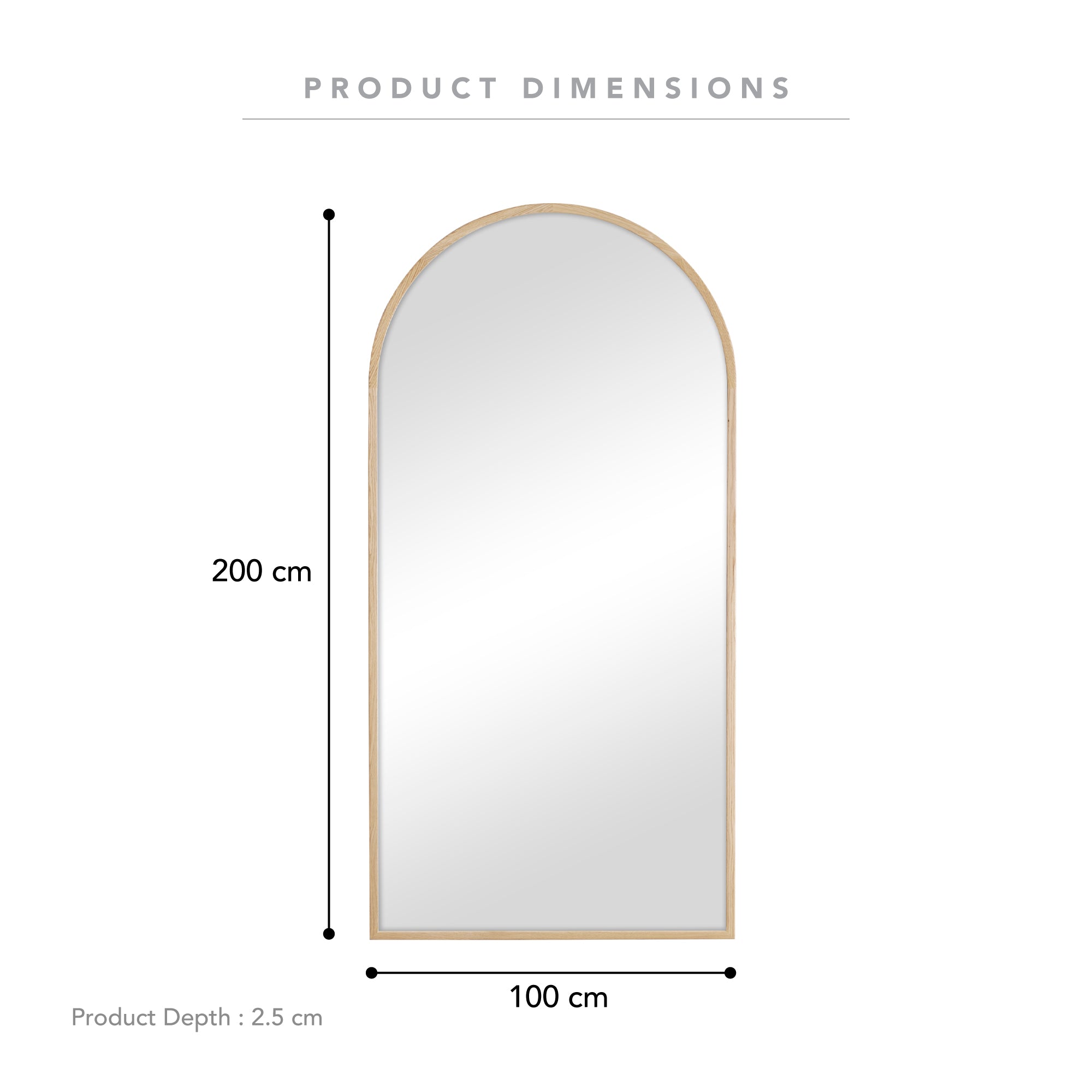 Oakleigh 200cm Arch Solid Oak Mirror product image 3