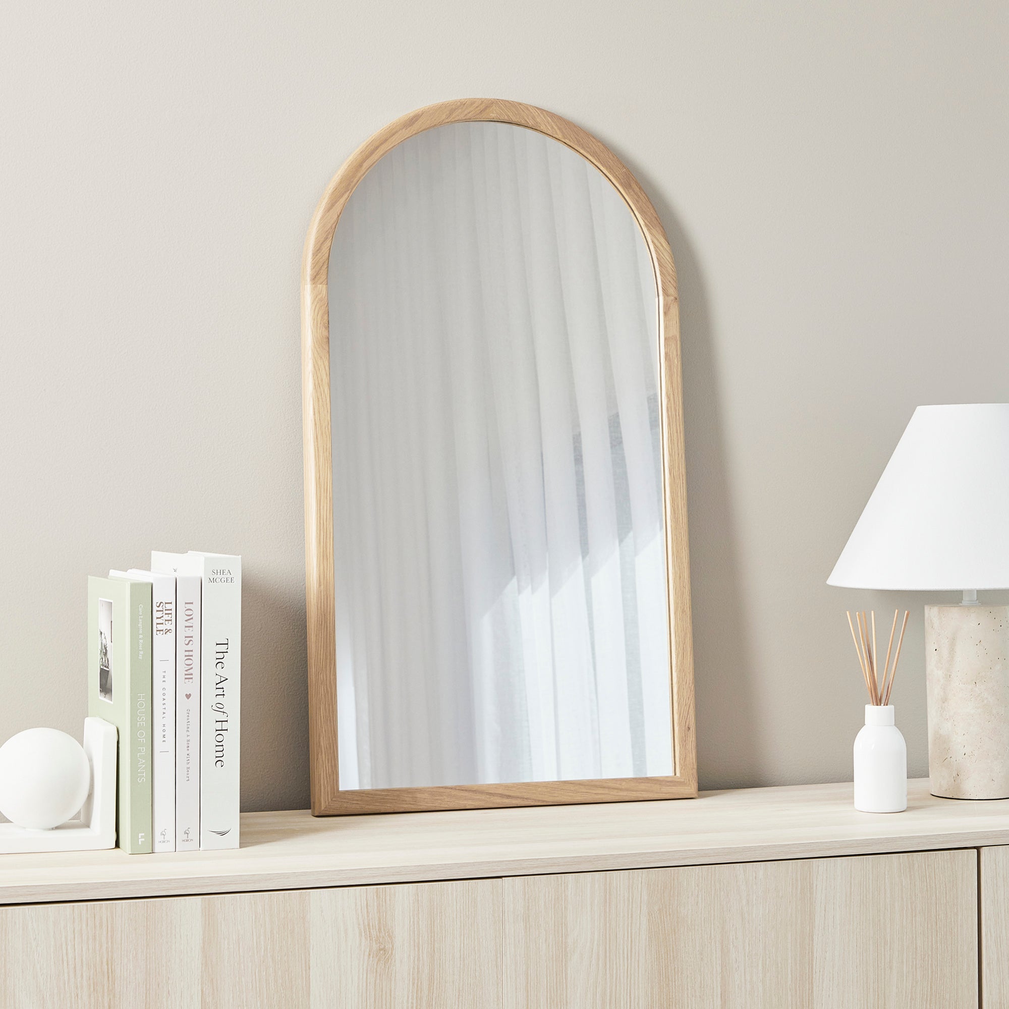 Oakleigh 80cm Solid Oakwood Arch Mirror lifestyle image