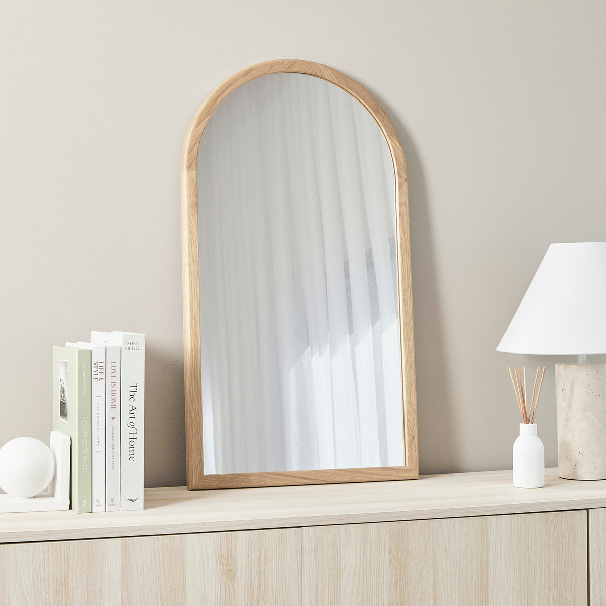 Oakleigh 80cm Solid Oakwood Arch Mirror lifestyle image