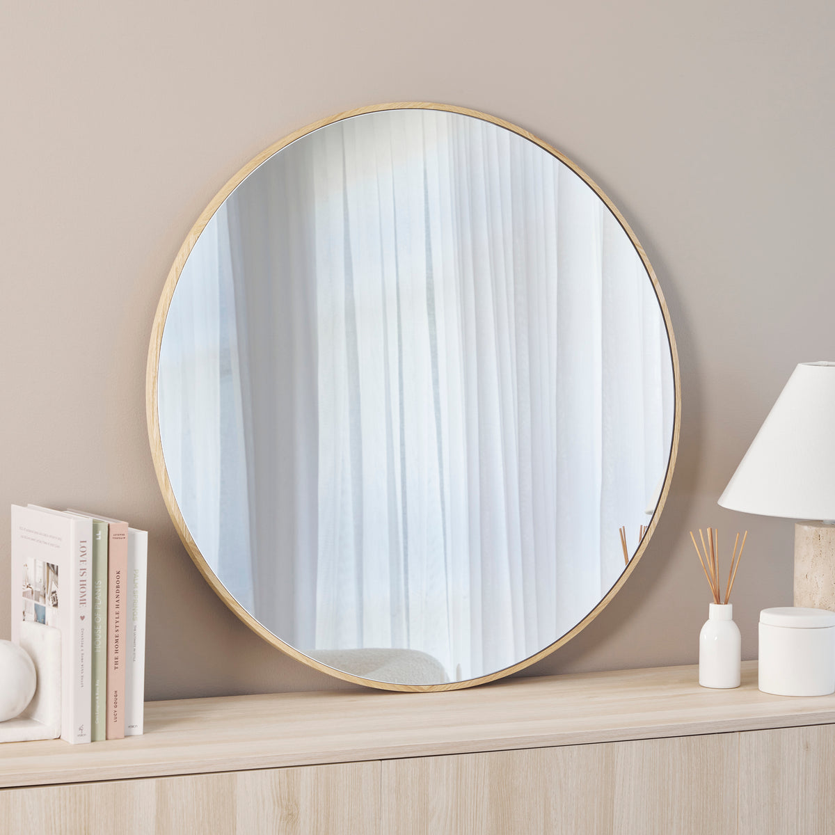 Oakleigh 80cm Round Solid Oak Mirror lifestyle image