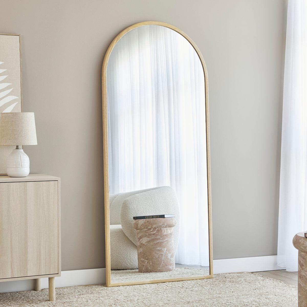 Oakleigh 180cm Arch Solid Oak Mirror Natural lifestyle image