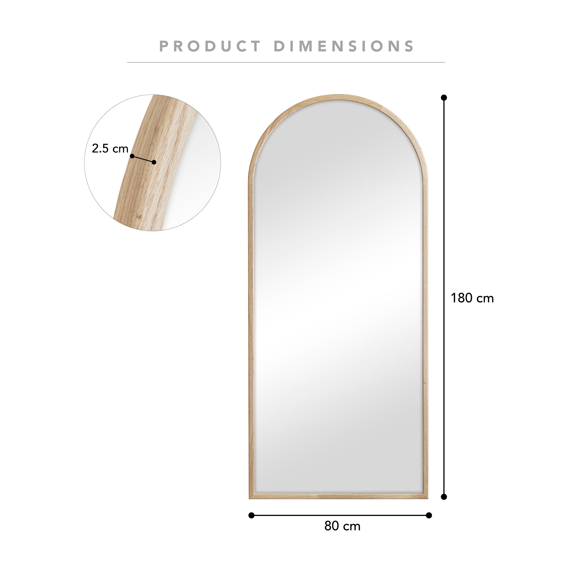 Oakleigh 180cm Arch Solid Oak Mirror Natural product image 3