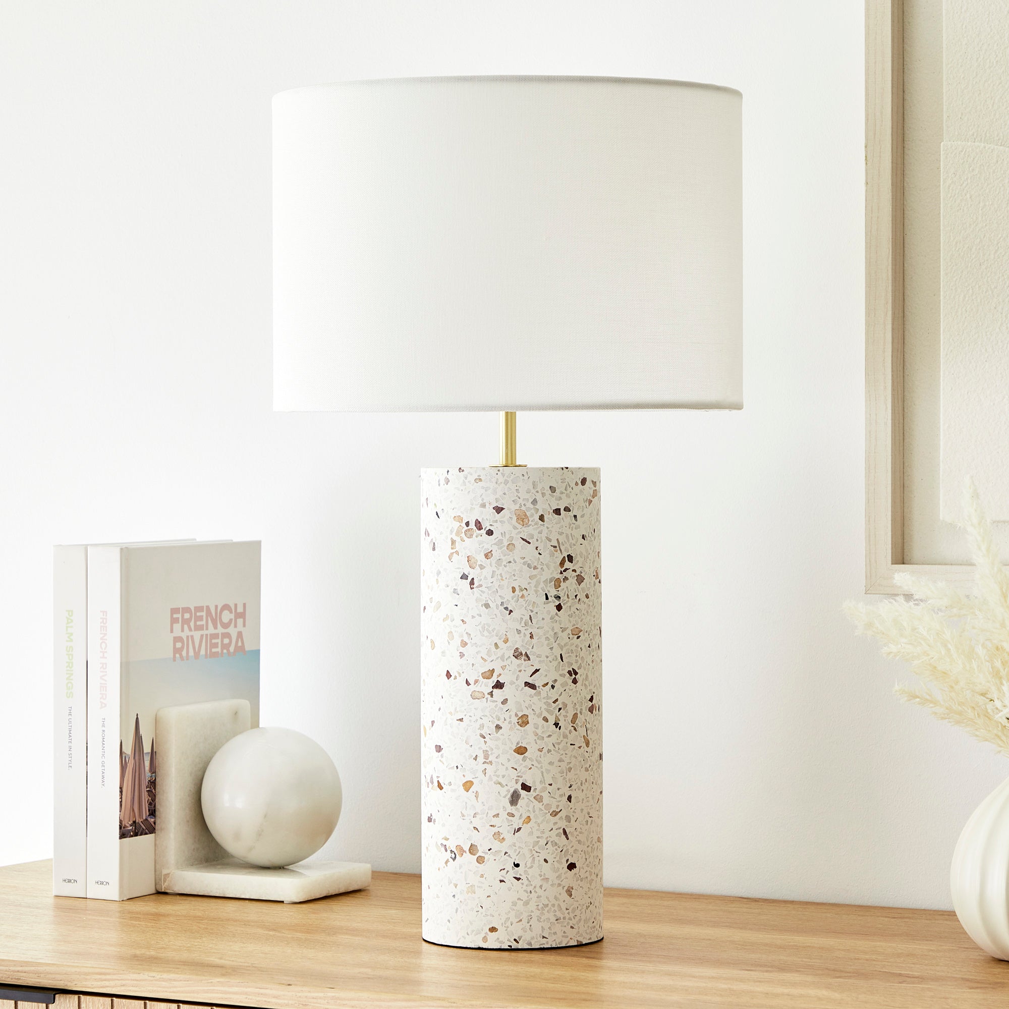 Ezra 52cm Terrazzo Table Lamp White lifestyle image