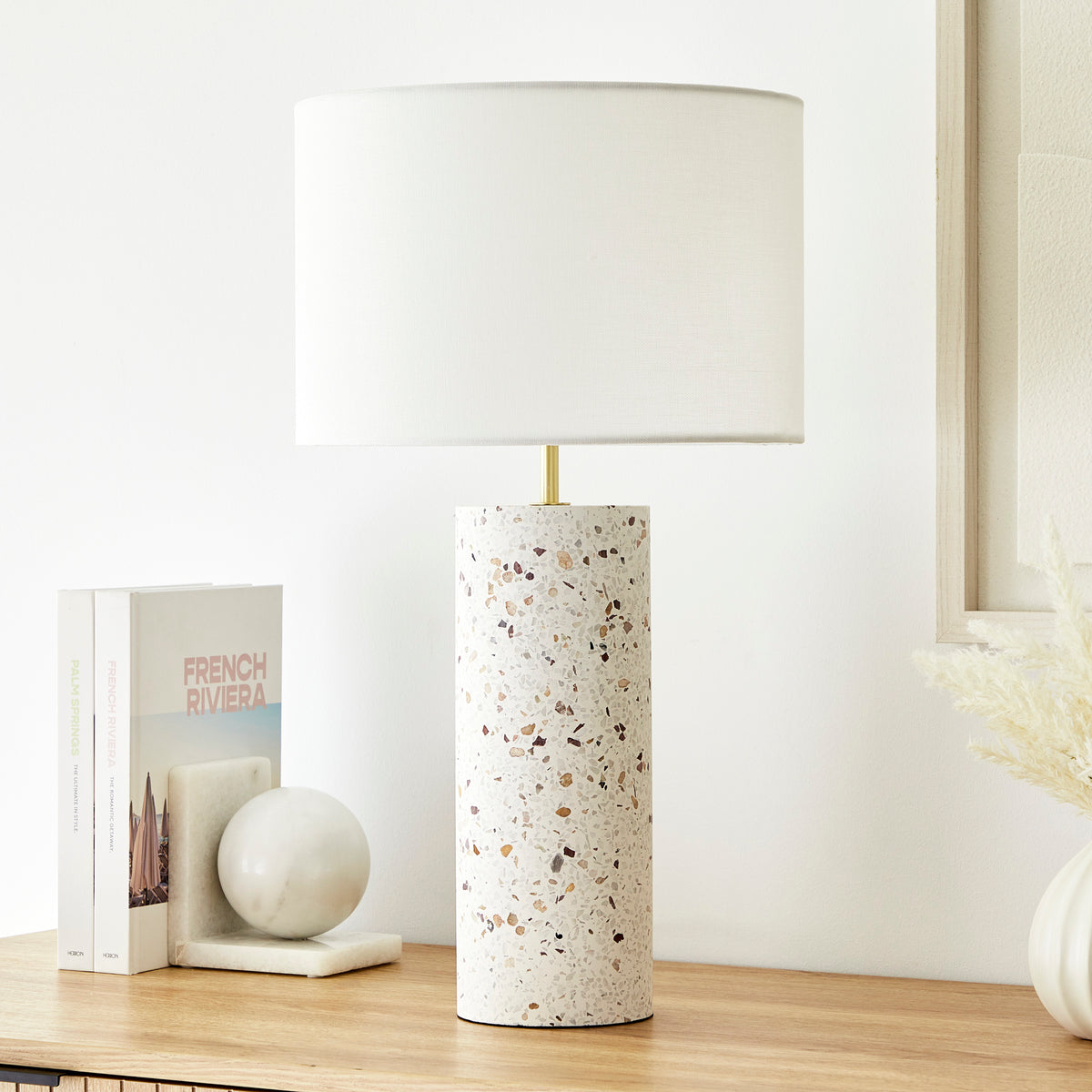 Ezra 52cm Terrazzo Table Lamp White lifestyle image