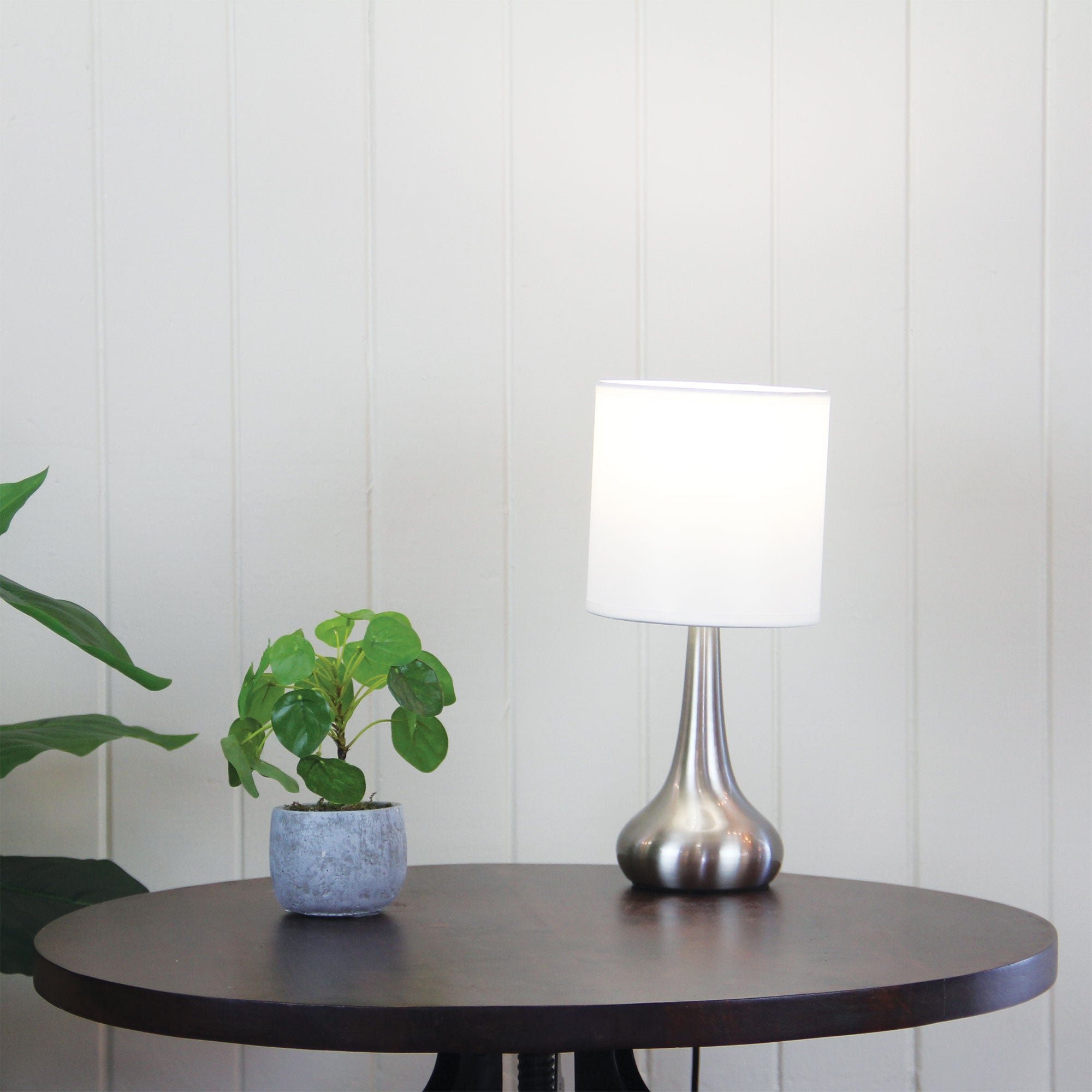 Lola ON / OFF Touch Lamp Brushed Chrome Finish styled in a room