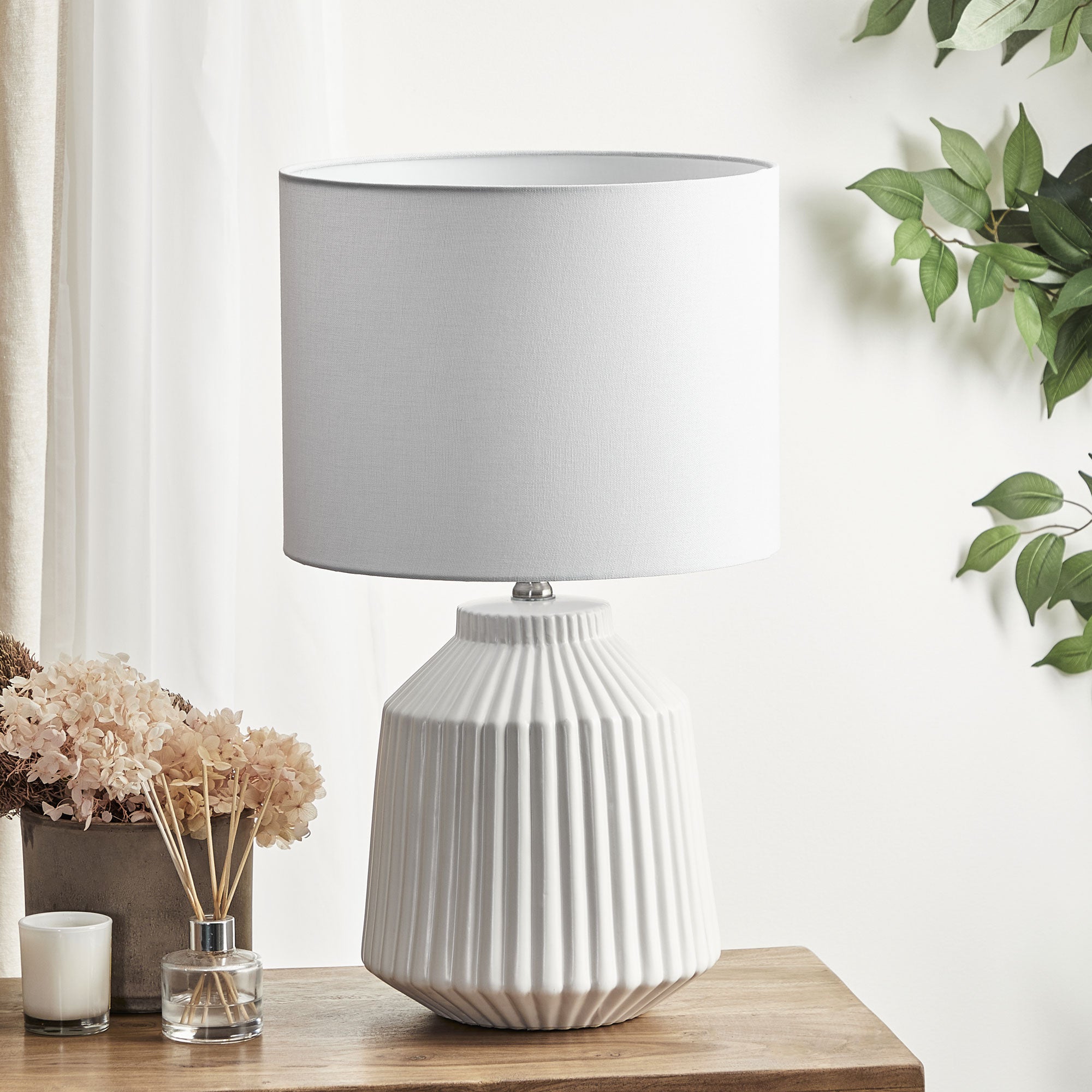 Pleat 57cm Modern Ceramic Table Lamp White lifestyle image