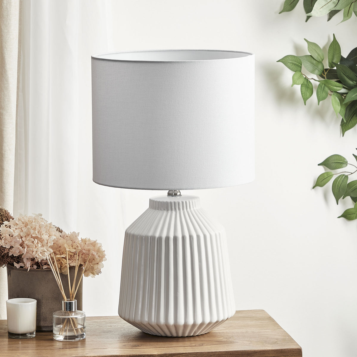 Pleat 57cm Modern Ceramic Table Lamp White lifestyle image