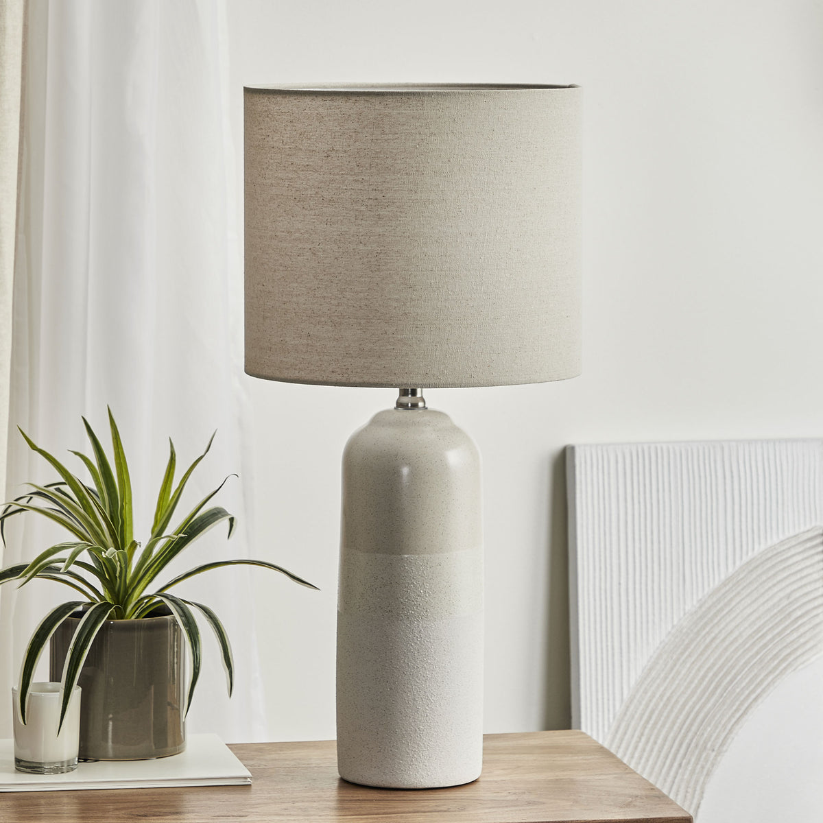 Clayton 61cm Modern Ceramic Table Lamp Cream lifestyle image