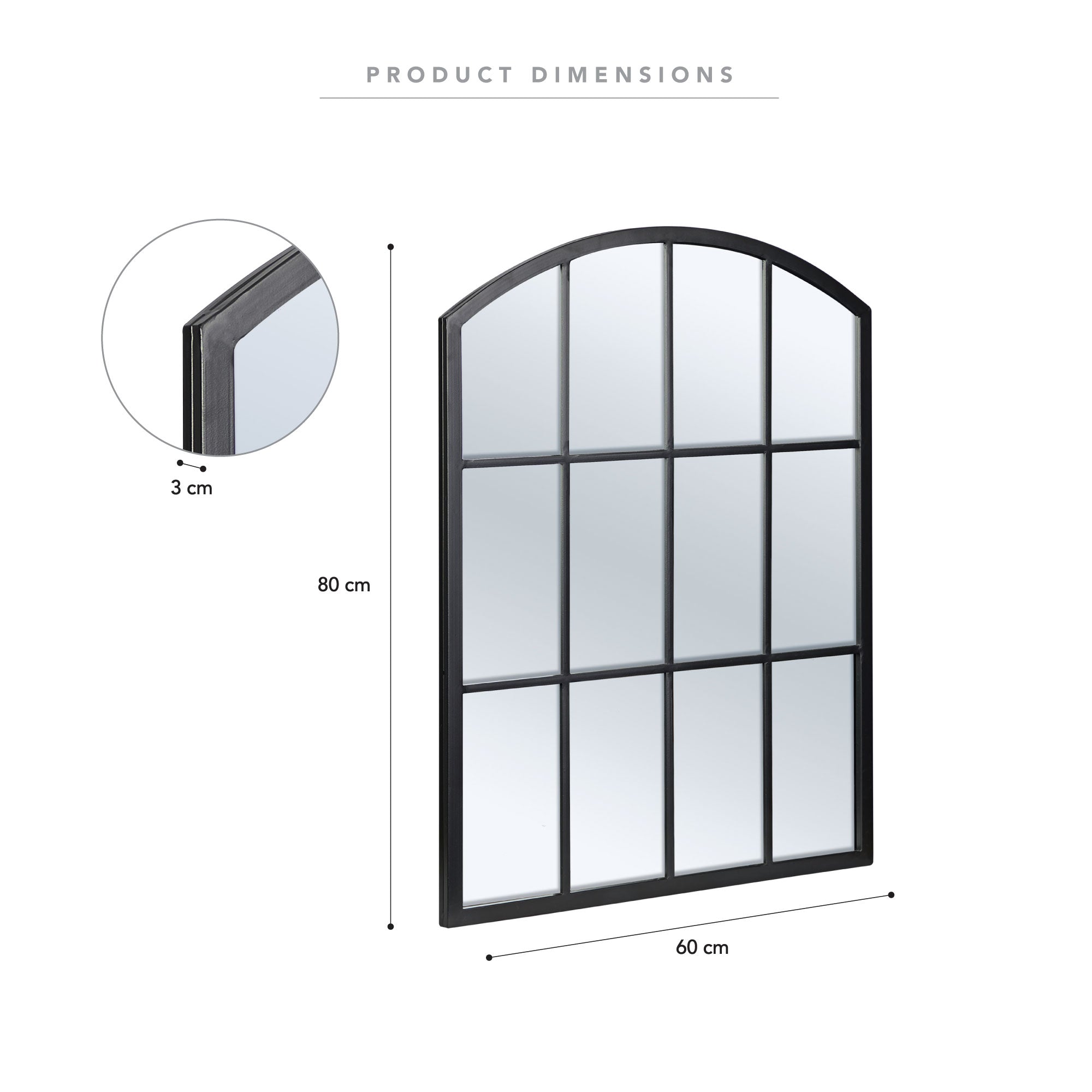 Marais 80cm Arch Top Iron Indoor Outdoor Mirror Black product image 4