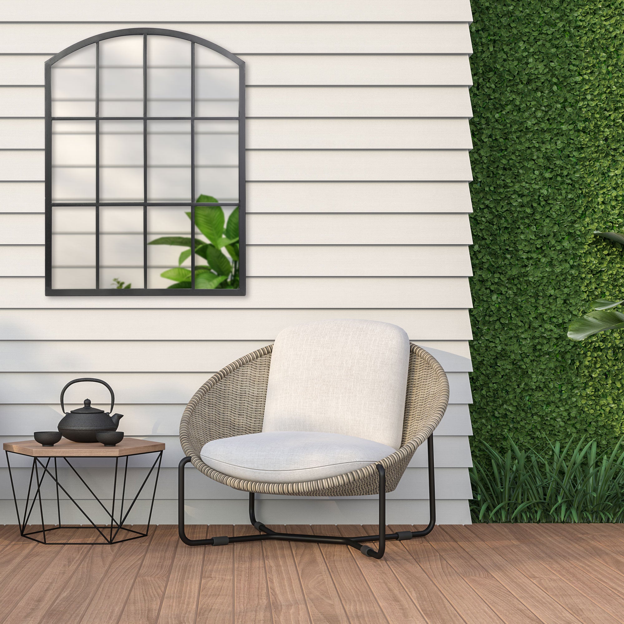 Marais 80cm Arch Top Iron Indoor Outdoor Mirror Black lifestyle image