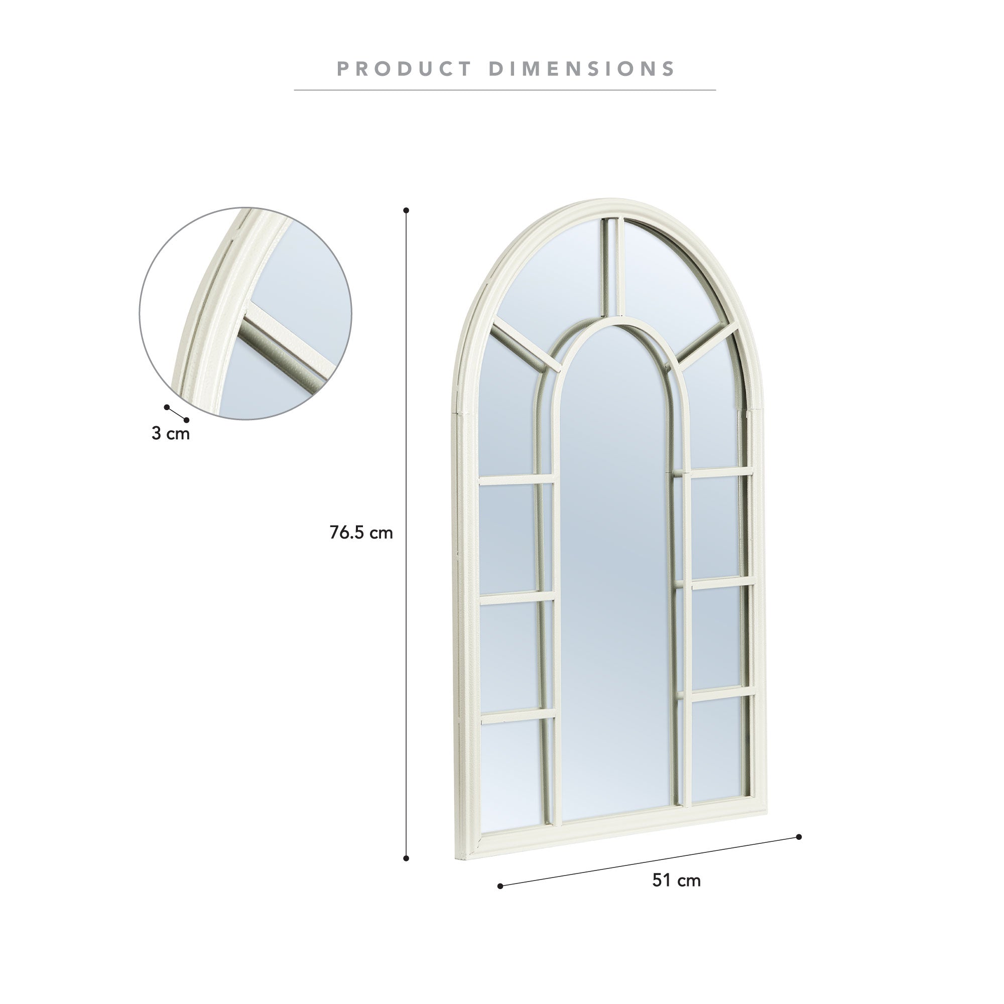 Vault 76.5cm Arched Iron Indoor Outdoor Mirror White product image 4