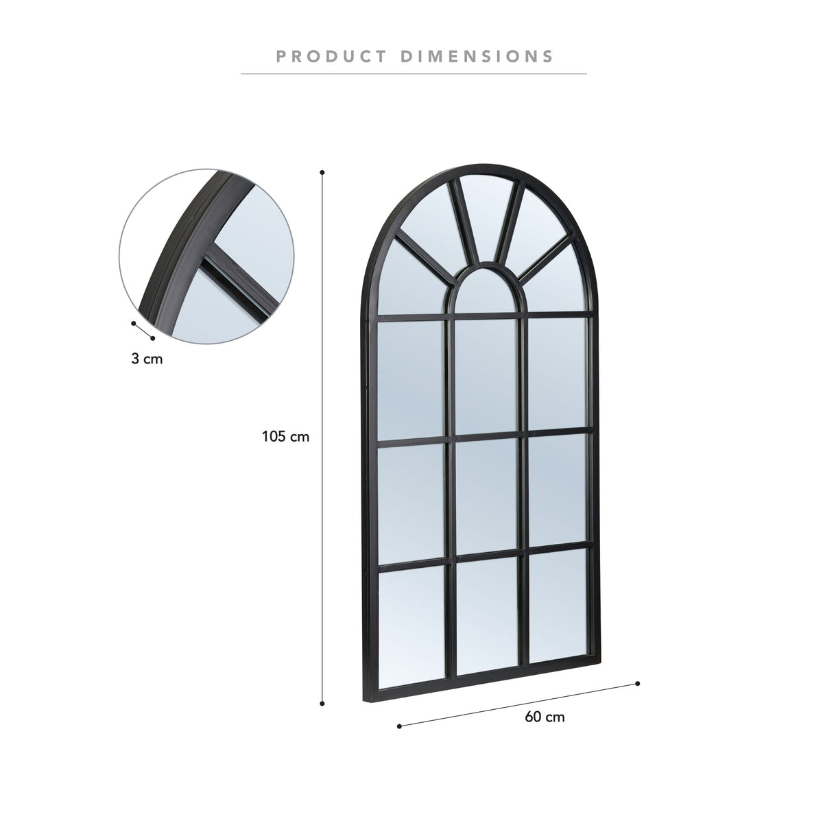 Abbey 105cm Arch Iron Indoor Outdoor Mirror Black lifestyle image