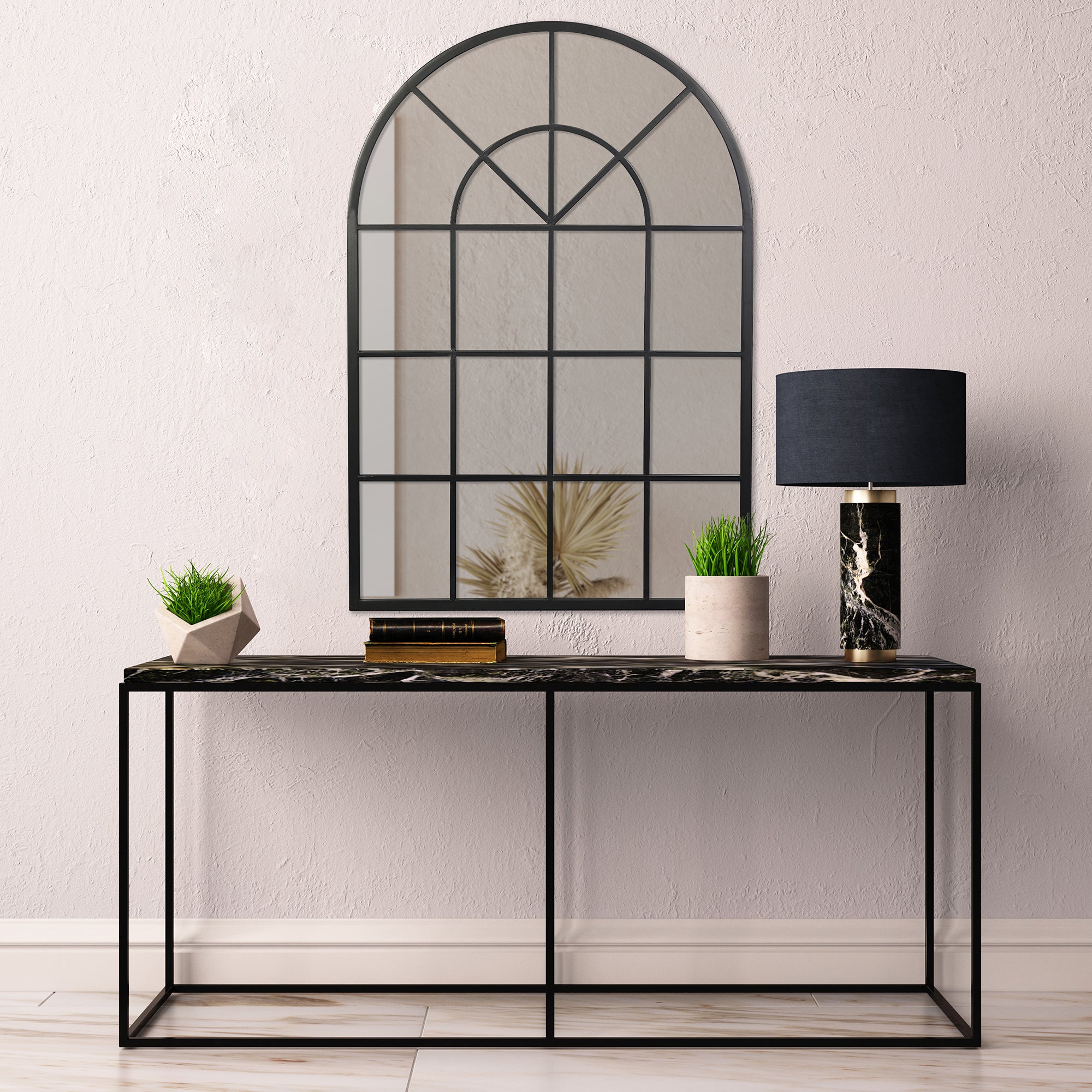 Grace 135cm Large Arch Iron Indoor Outdoor Mirror Black product image 3