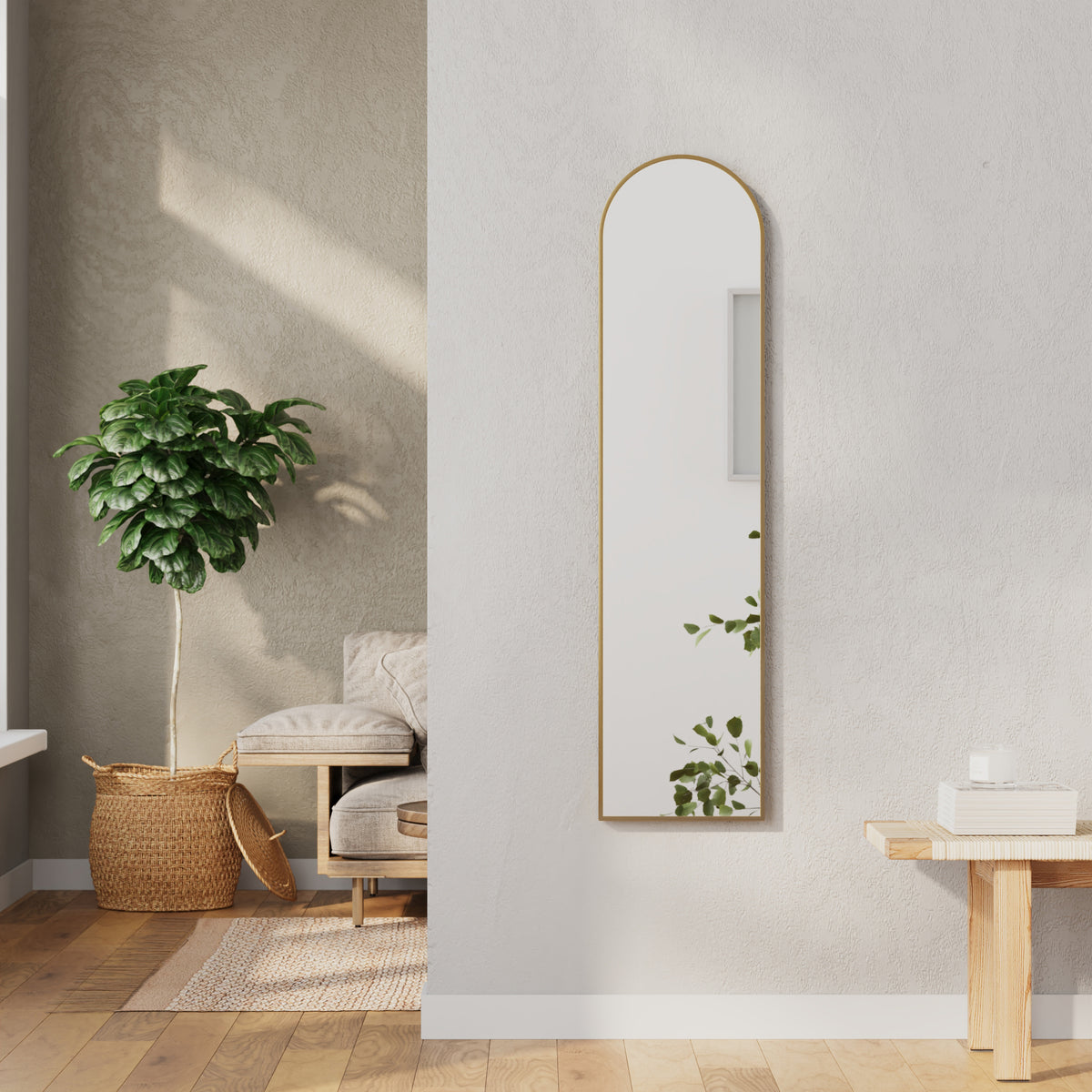 Cindy 120cm Arched Leaning Wall Mirror Gold lifestyle image
