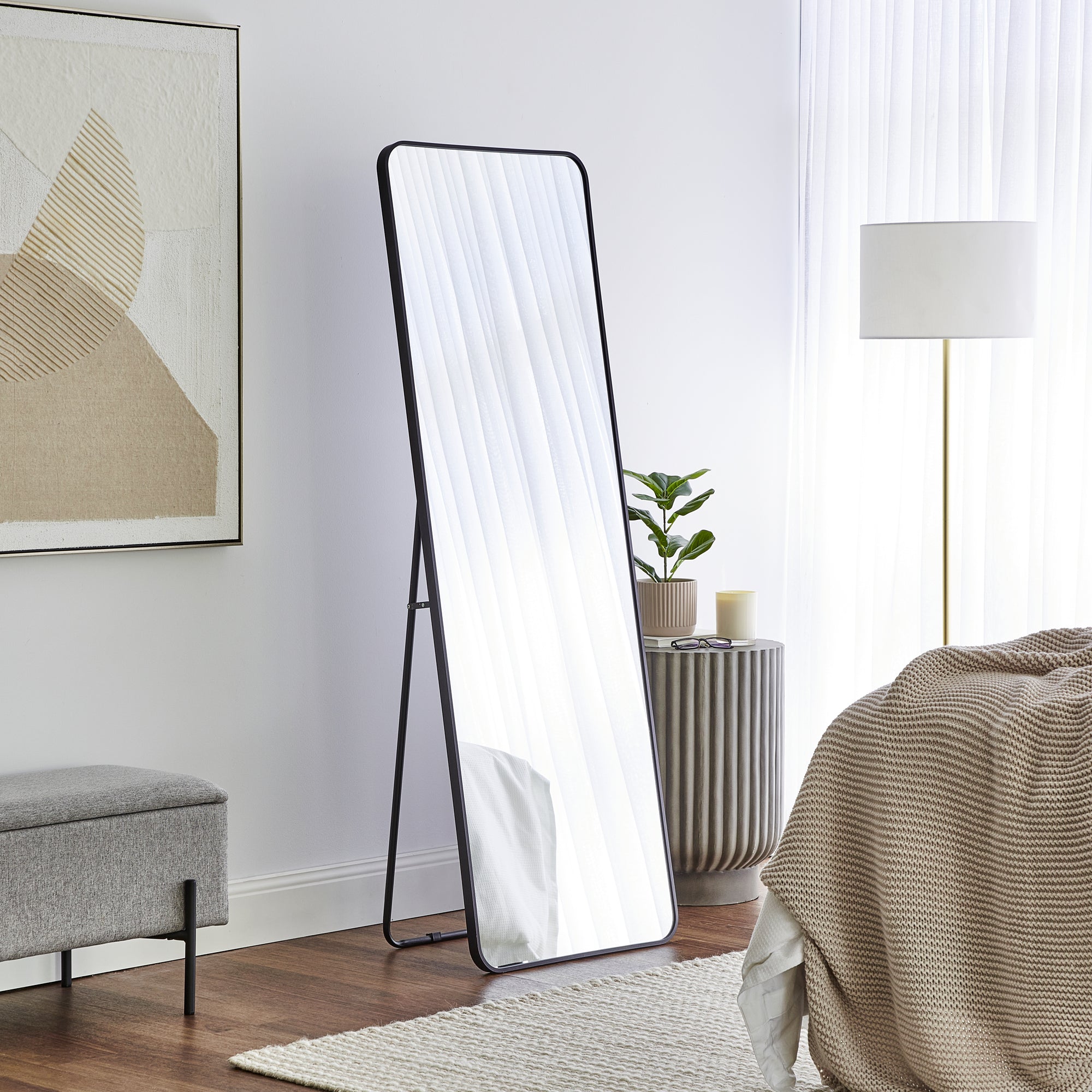 Elle 165cm Standing Full Length Rectangle Mirror Black lifestyle image