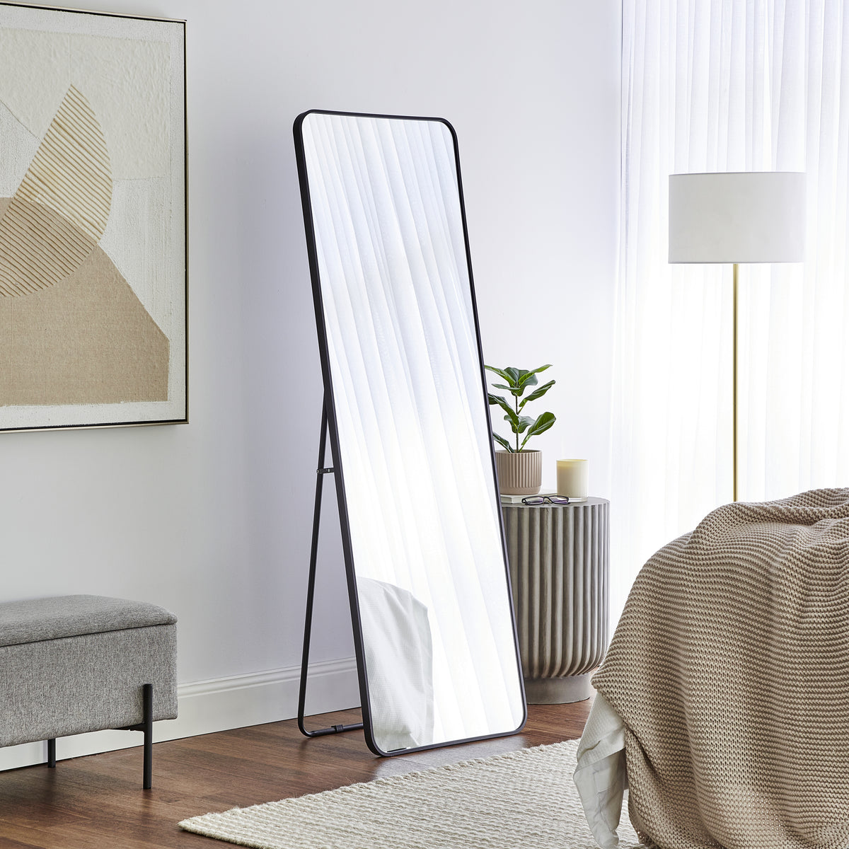 Elle 165cm Standing Full Length Rectangle Mirror Black lifestyle image